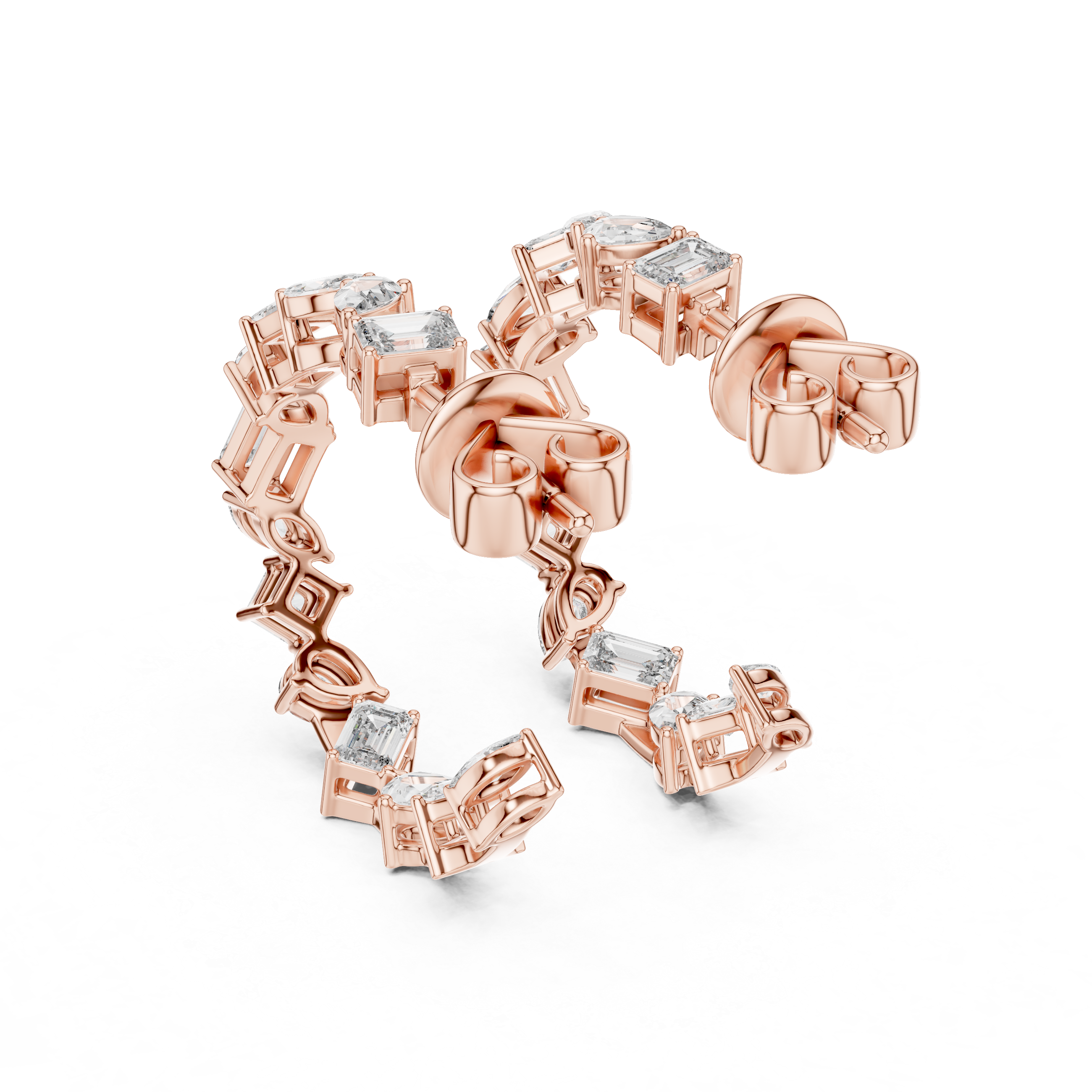 Mixed Shape Diamond Half Hoop Earrings