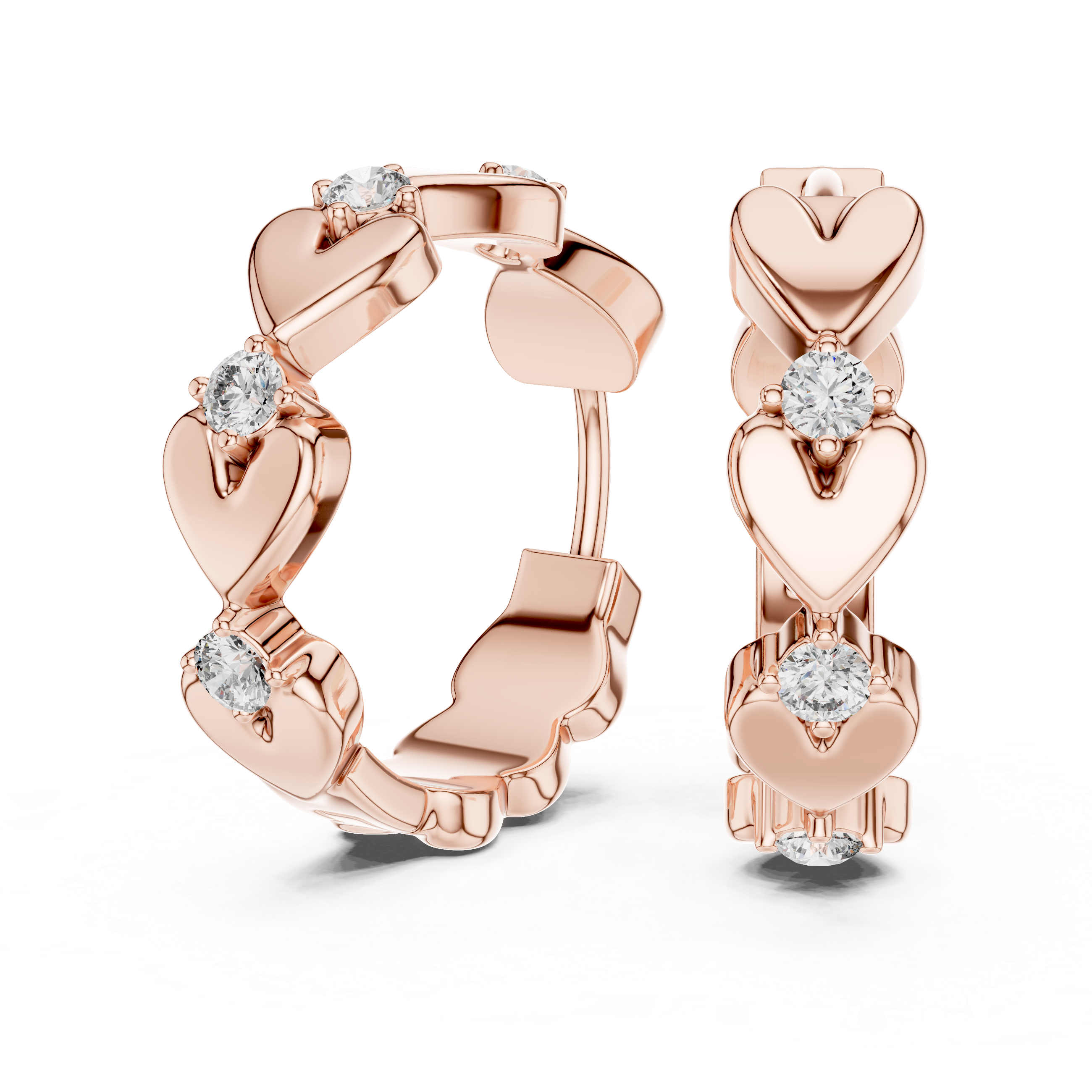 Diamond Heart Motif Hoop Earrings