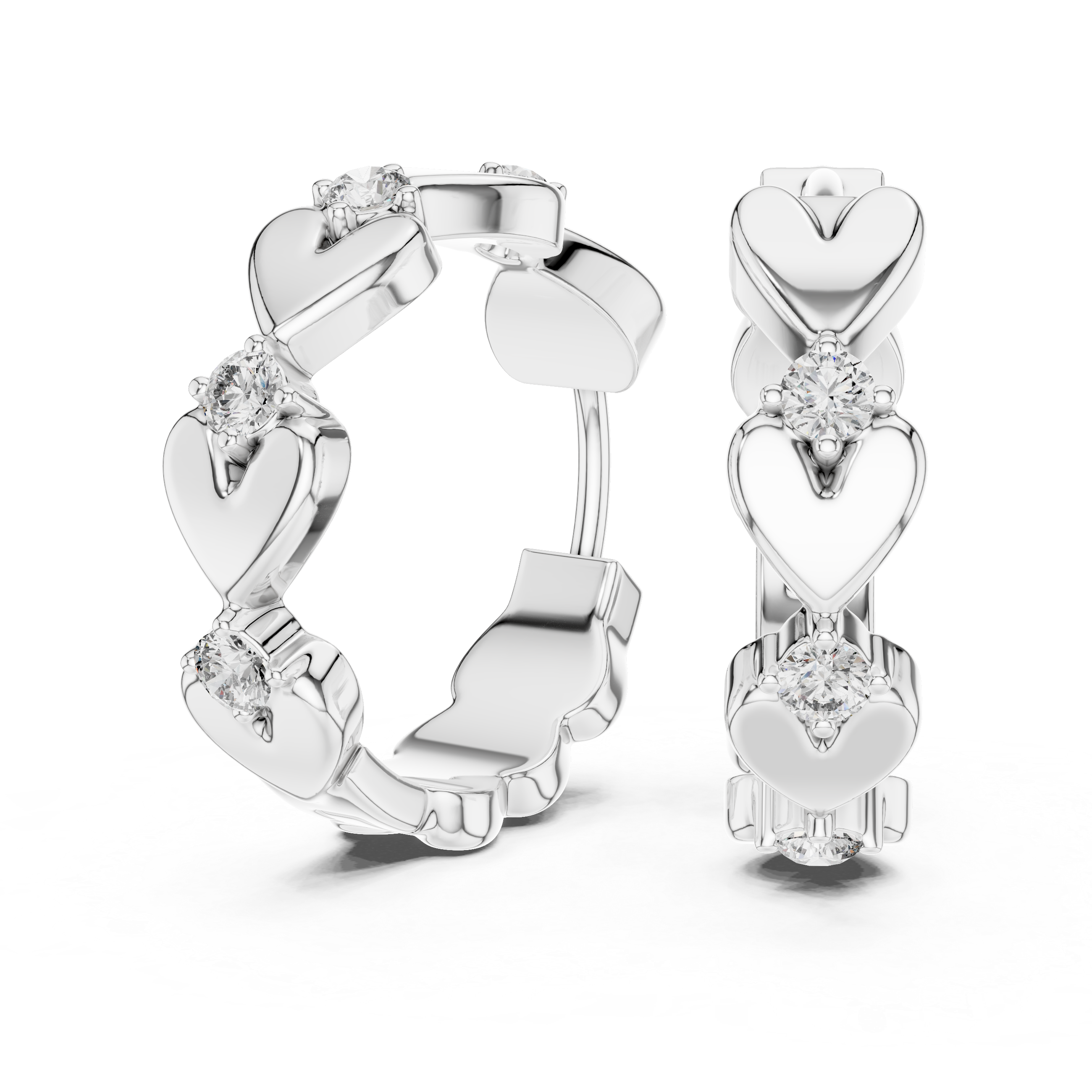 Diamond Heart Motif Hoop Earrings