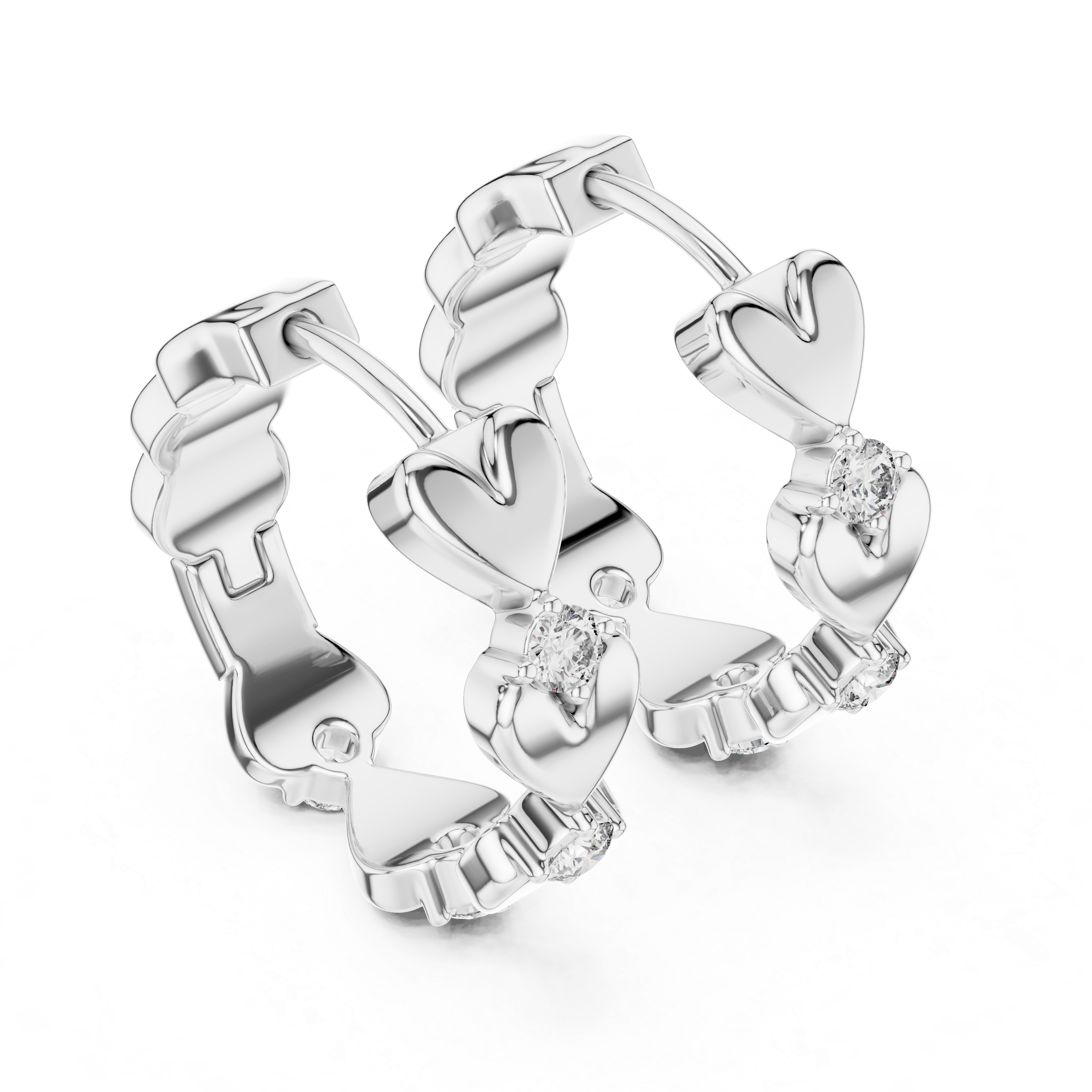 Diamond Heart Motif Hoop Earrings