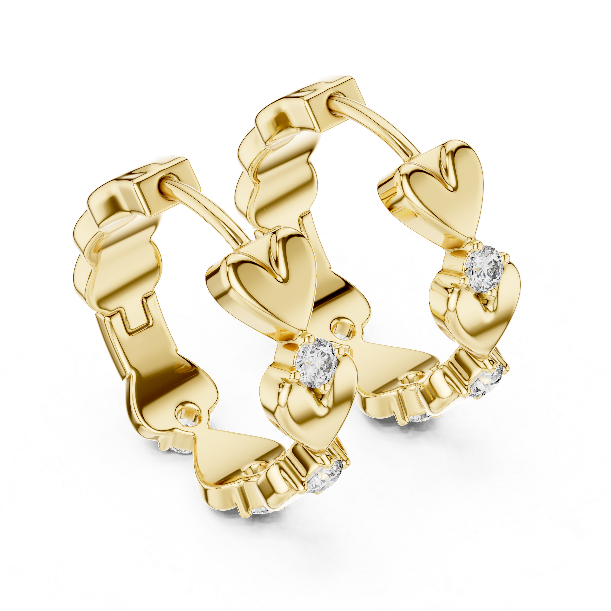 Diamond Heart Motif Hoop Earrings