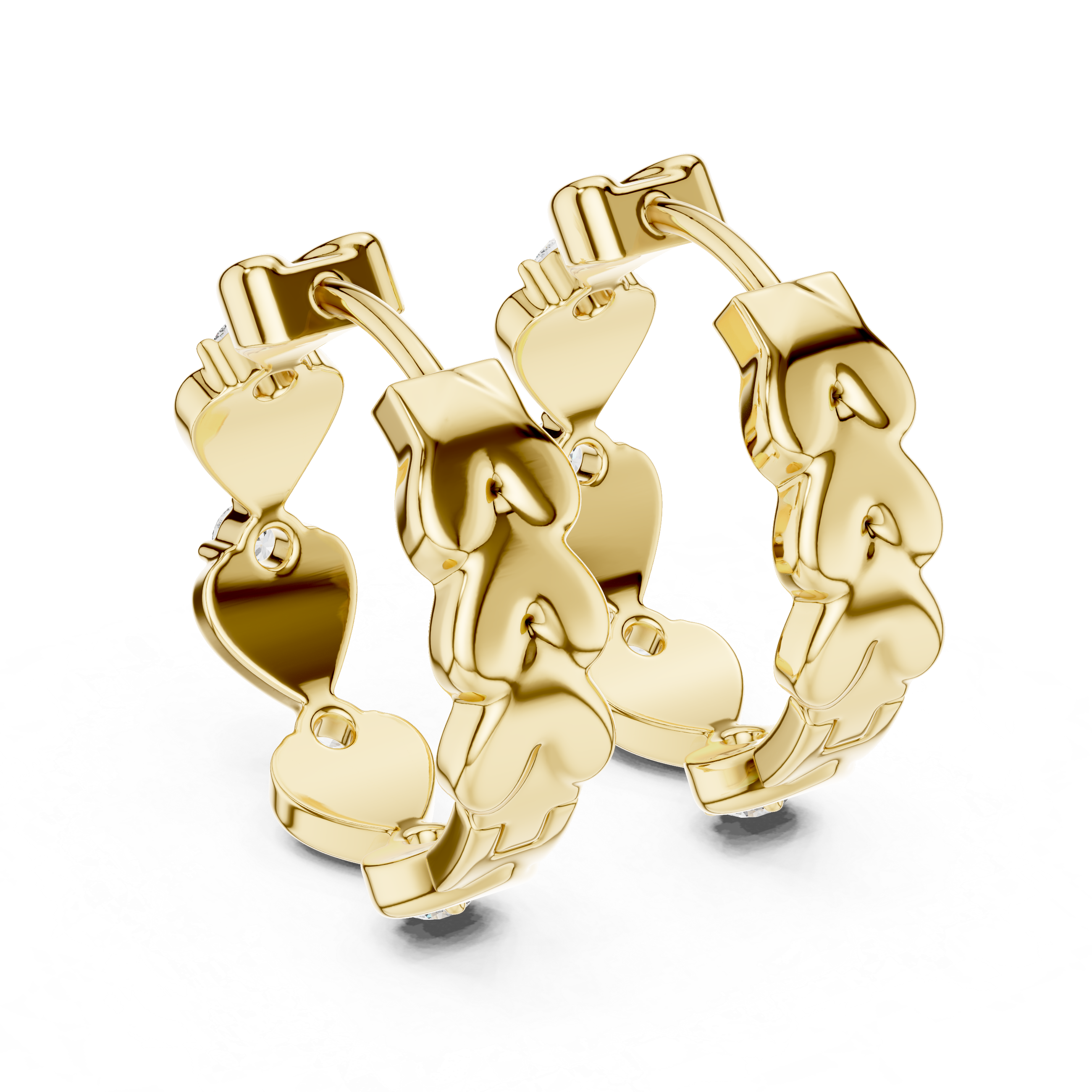 Diamond Heart Motif Hoop Earrings