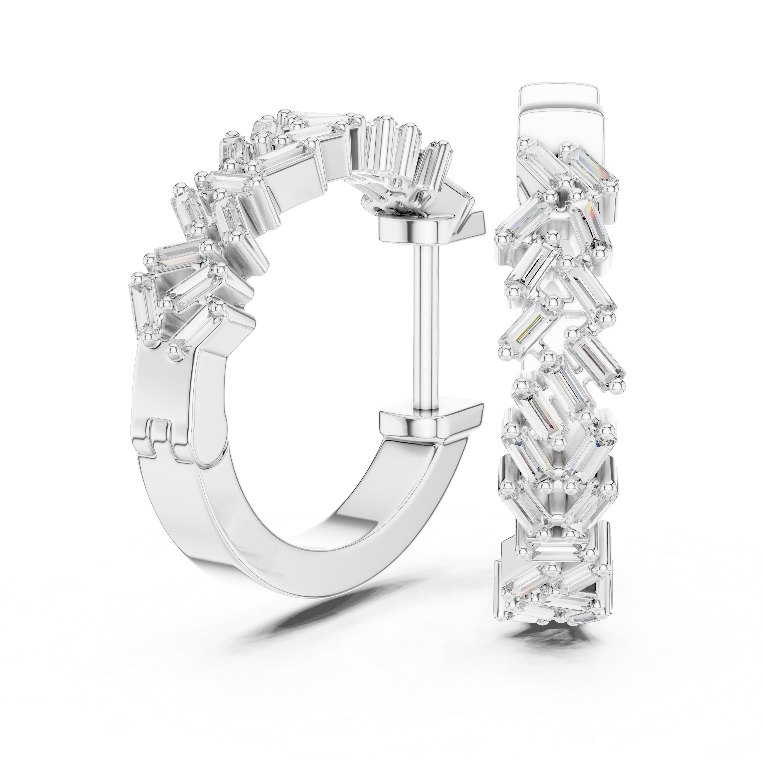 Geometric Baguette Diamond Hoop Earrings