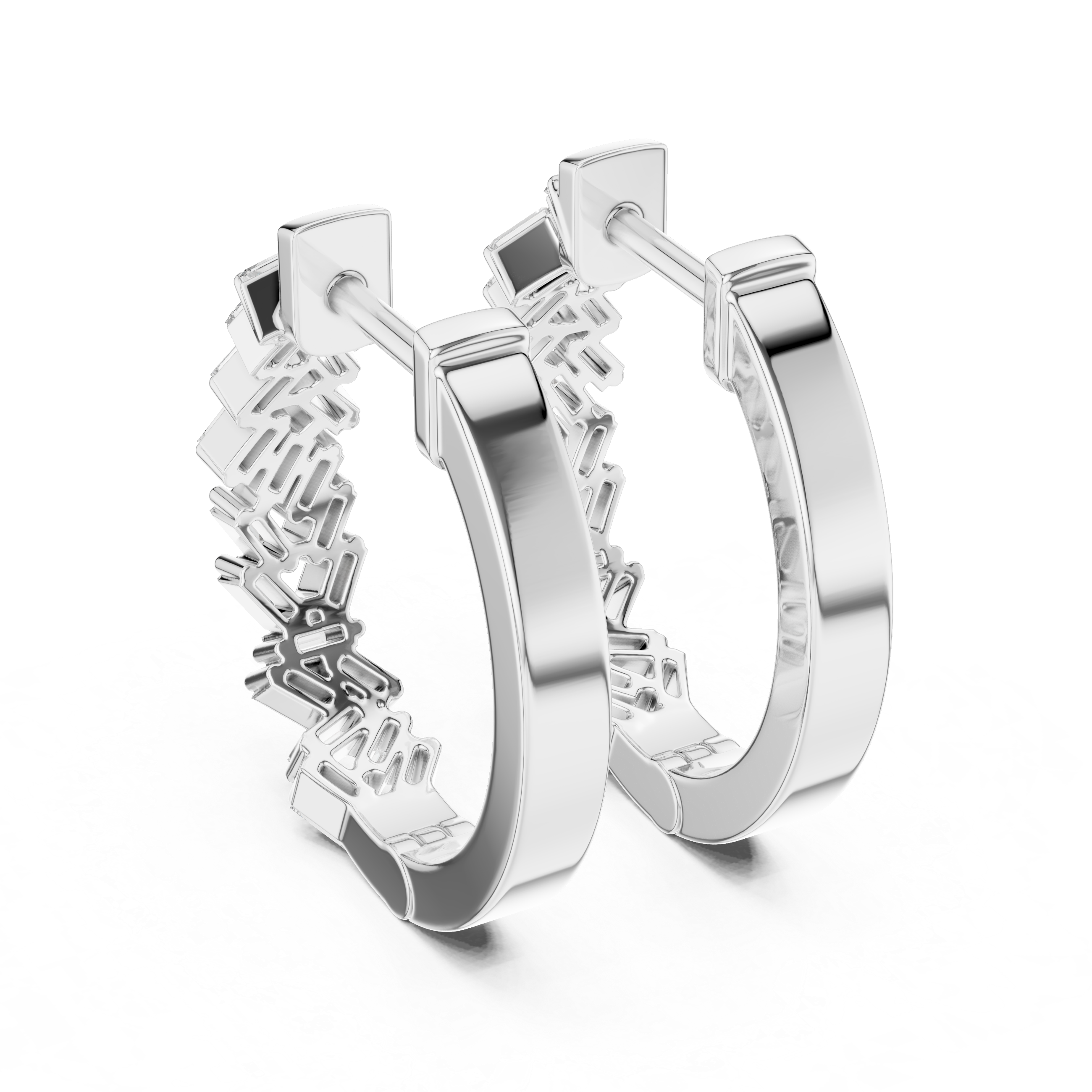 Geometric Baguette Diamond Hoop Earrings