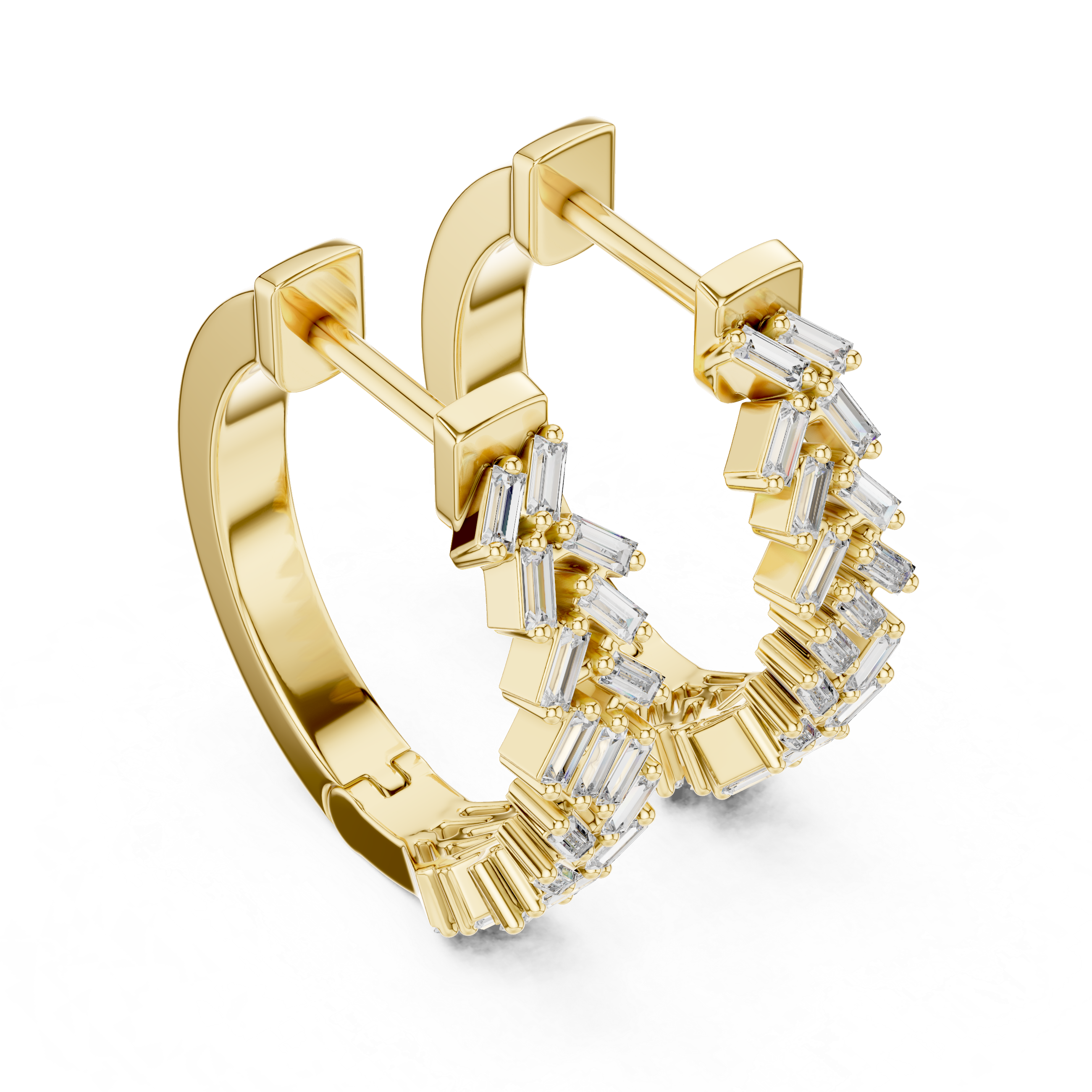 Geometric Baguette Diamond Hoop Earrings
