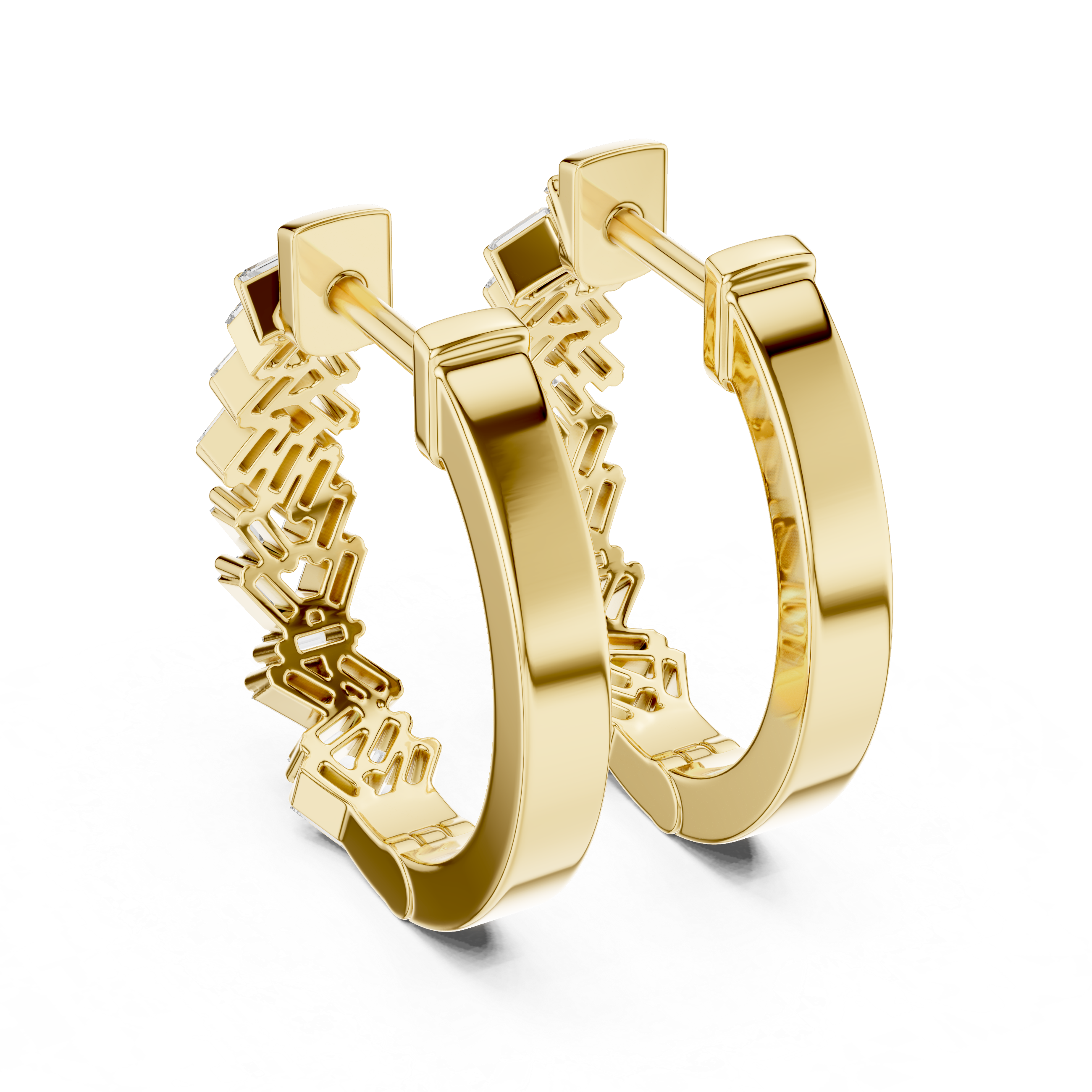 Geometric Baguette Diamond Hoop Earrings