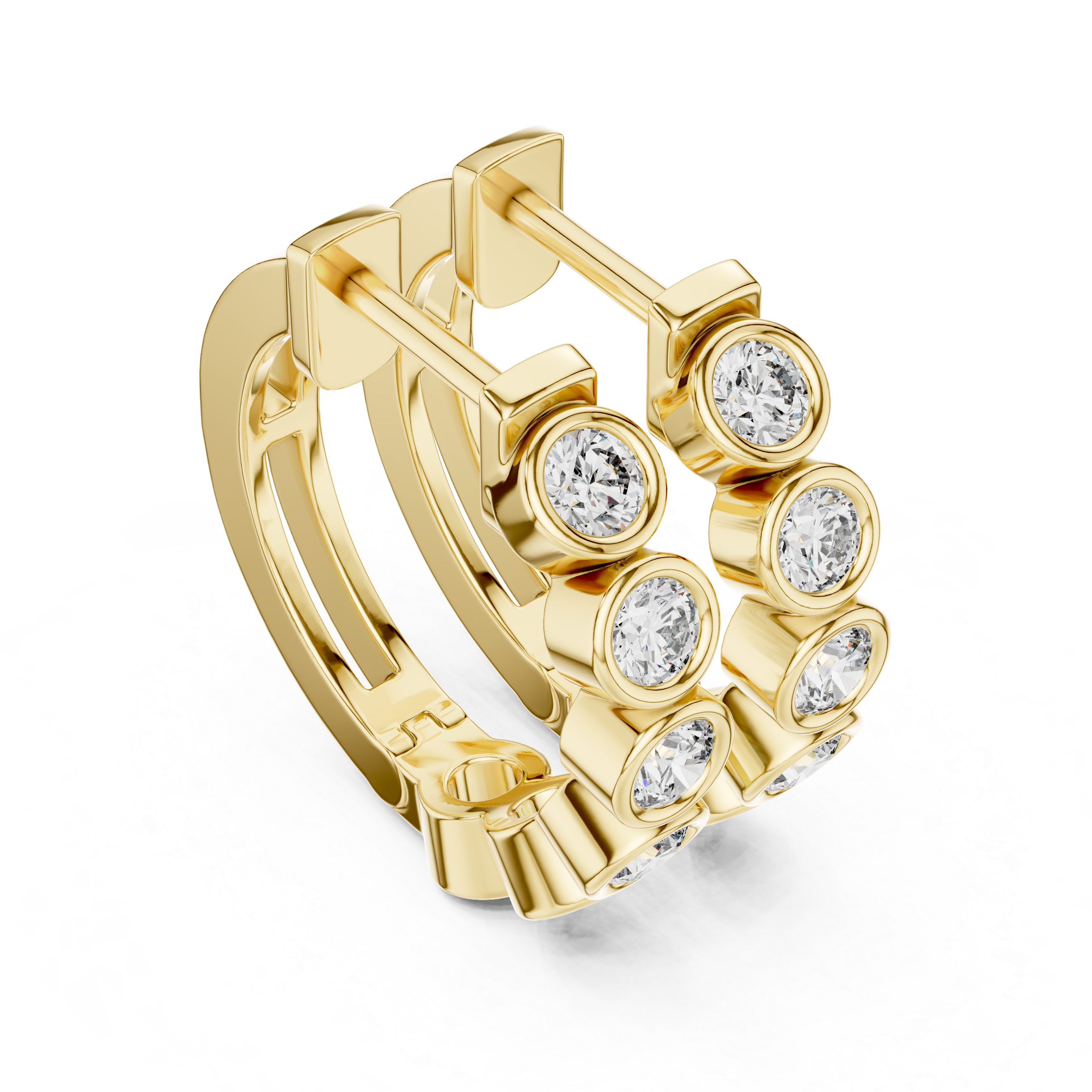 Bezel Set Diamond Hoop Earrings in Gold