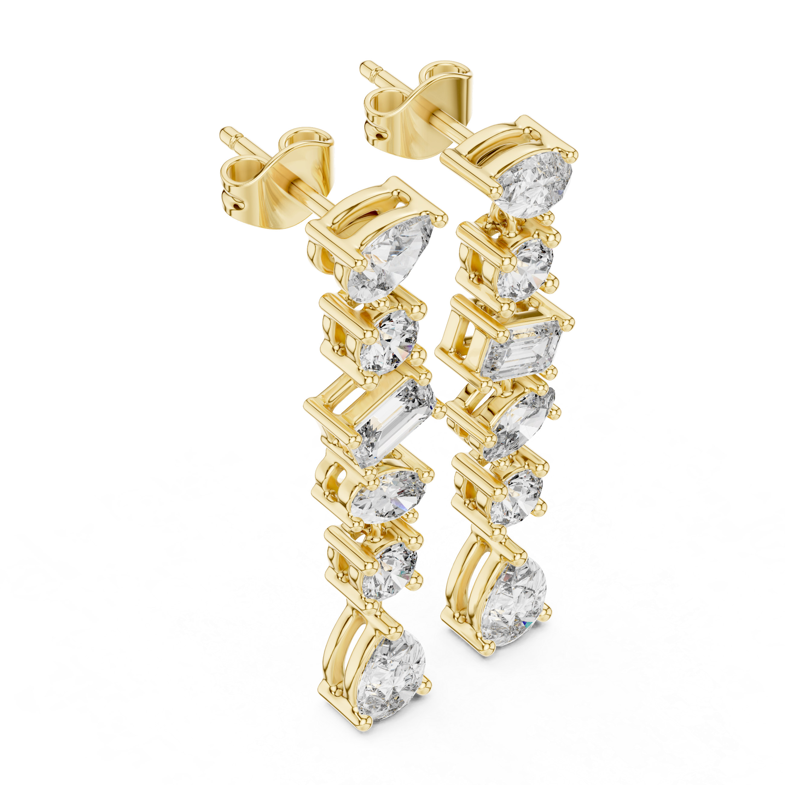 Multi Shape Diamond Drop Earrings in Gold