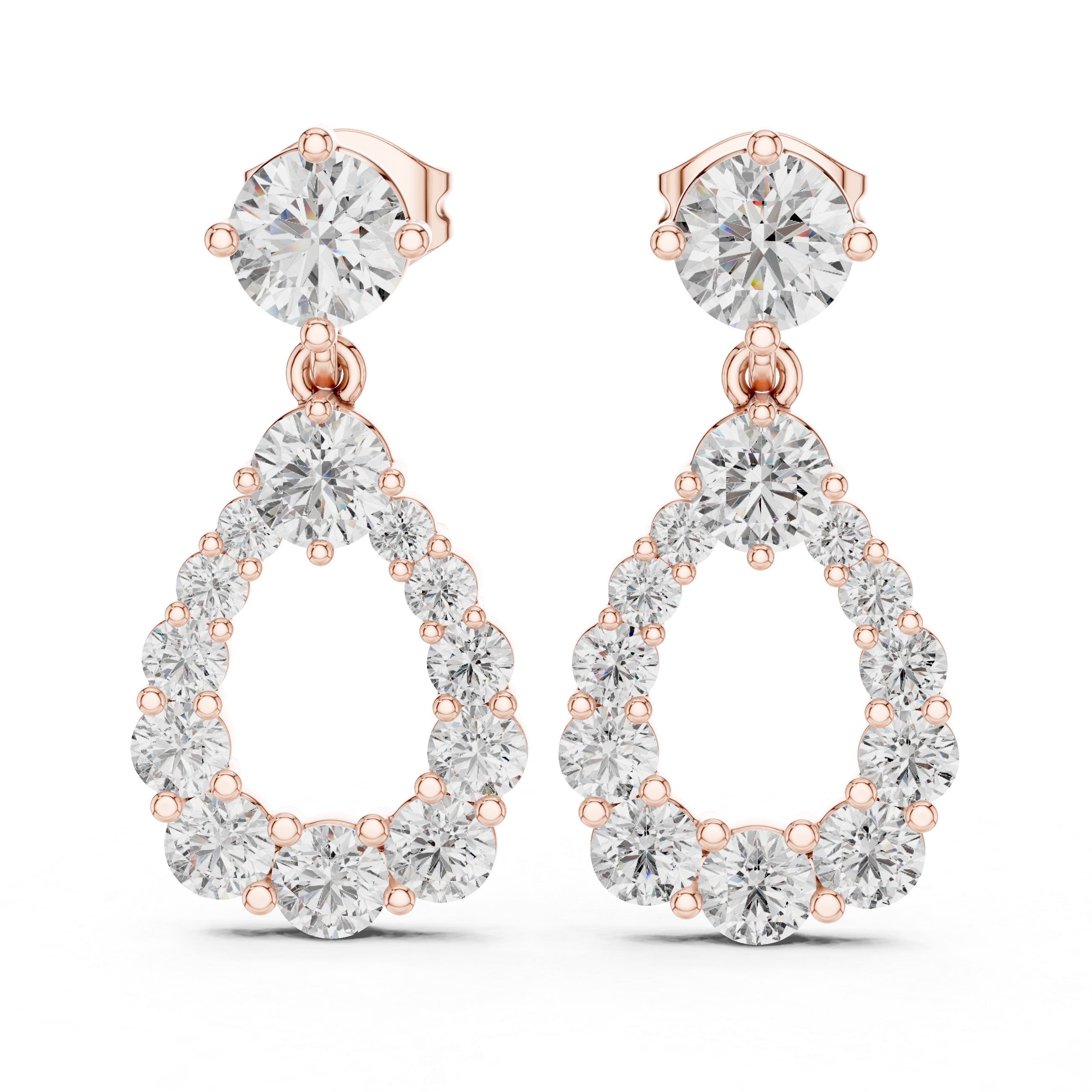Diamond Teardrop Halo Drop Earrings in Gold