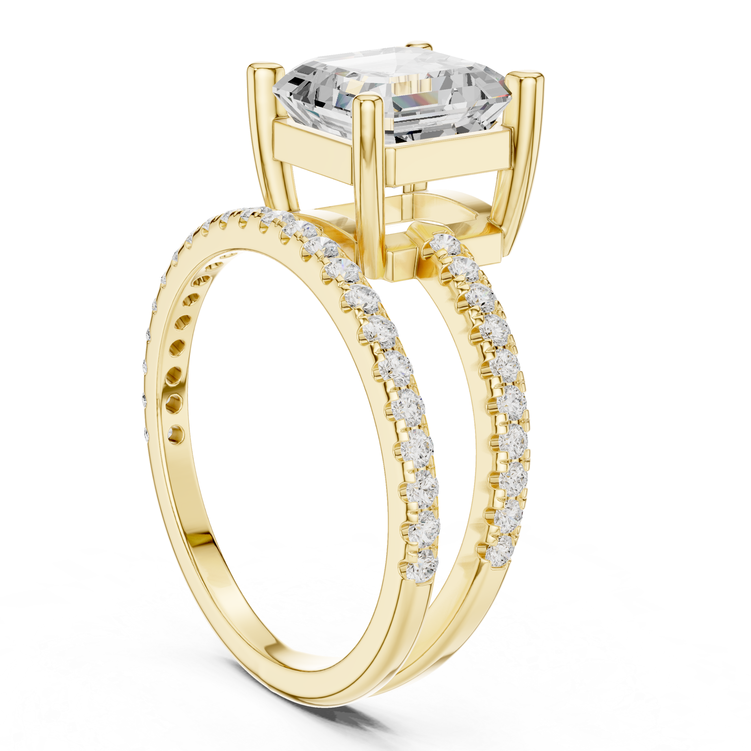 Split Shank Asscher Cut Solitaire Engagement Ring with Pavé Diamond Band