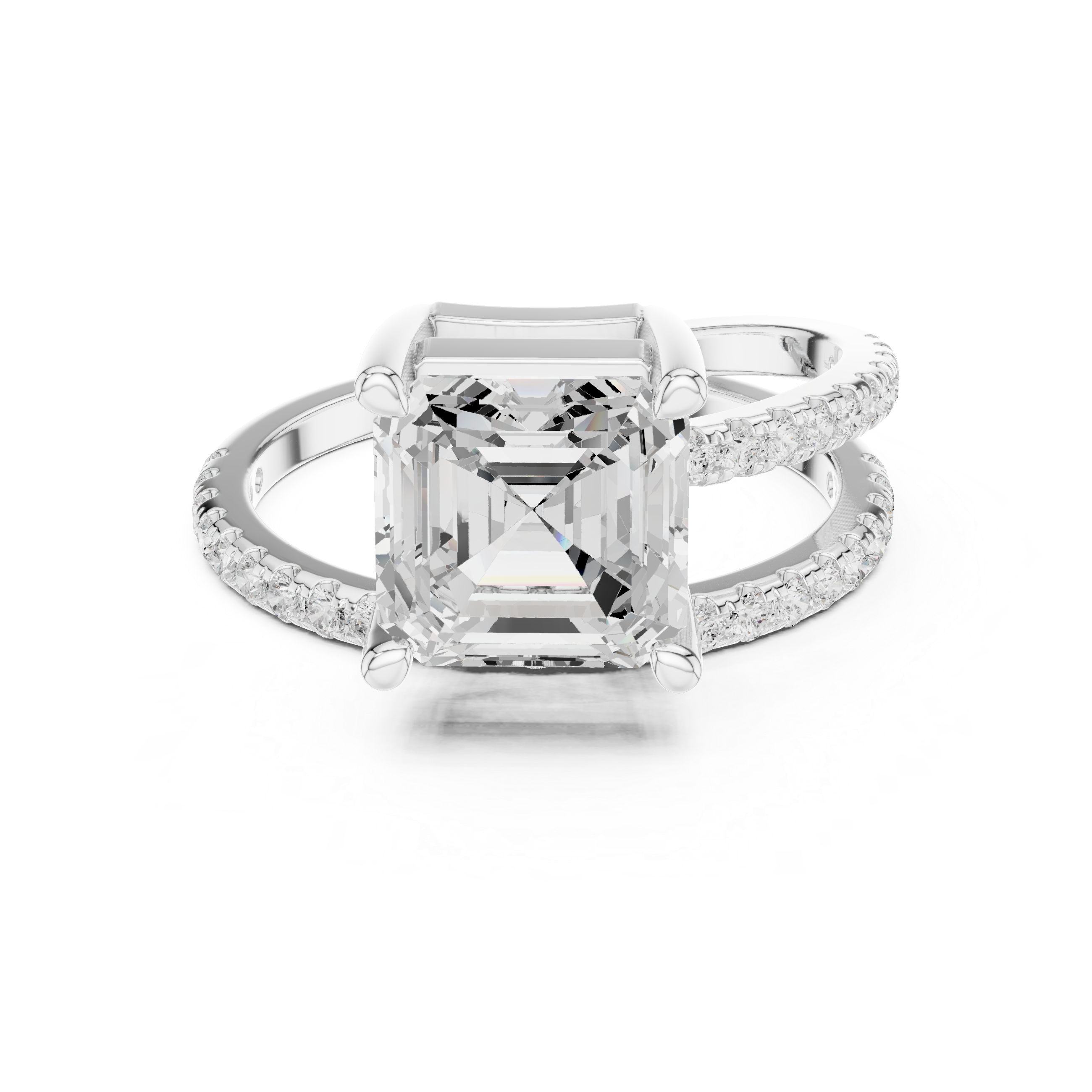 Split Shank Asscher Cut Solitaire Engagement Ring with Pavé Diamond Band