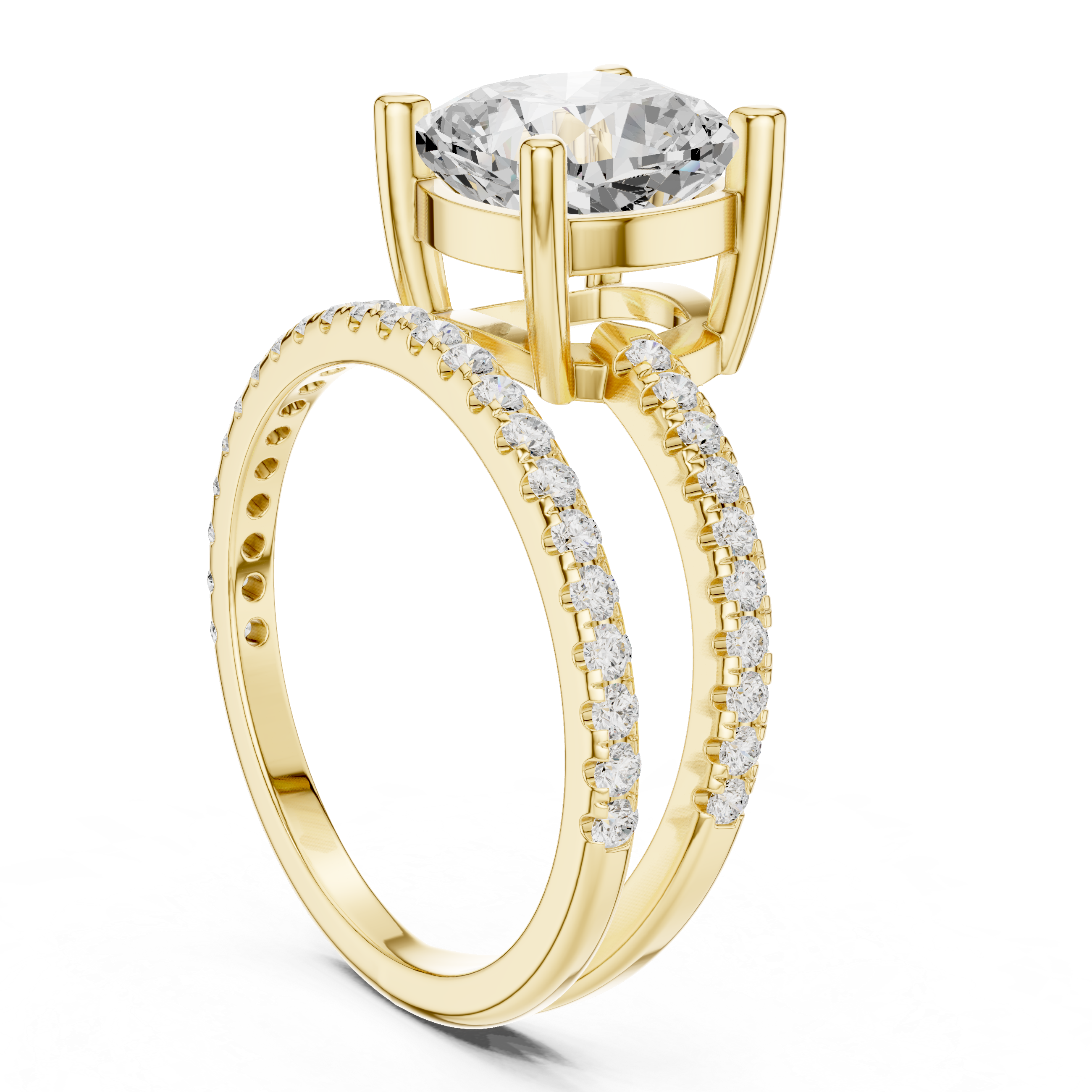 Split Shank Cushion Cut Solitaire Engagement Ring with Pavé Diamond Band