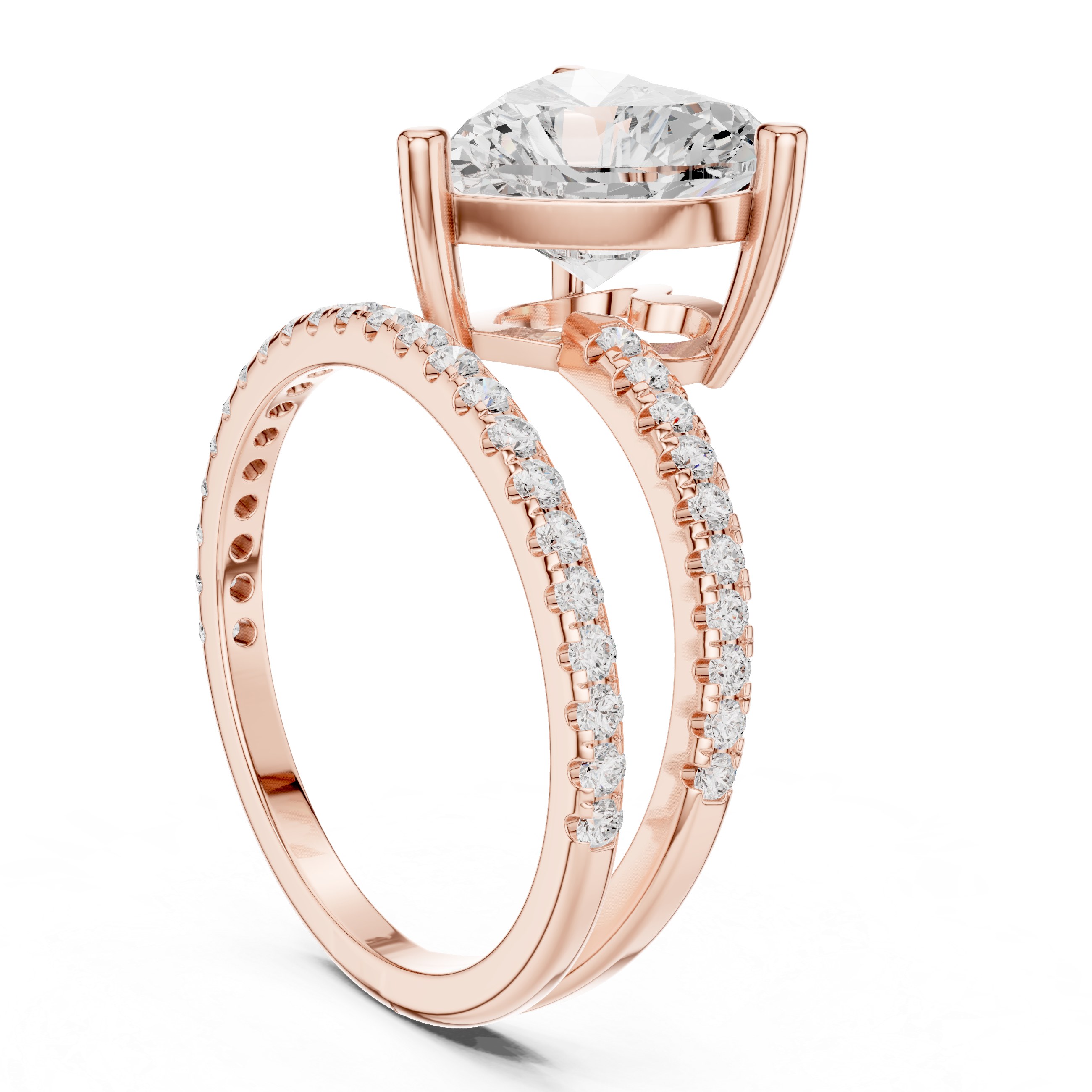 Split Shank Heart Cut Solitaire Engagement Ring with Pavé Diamond Band