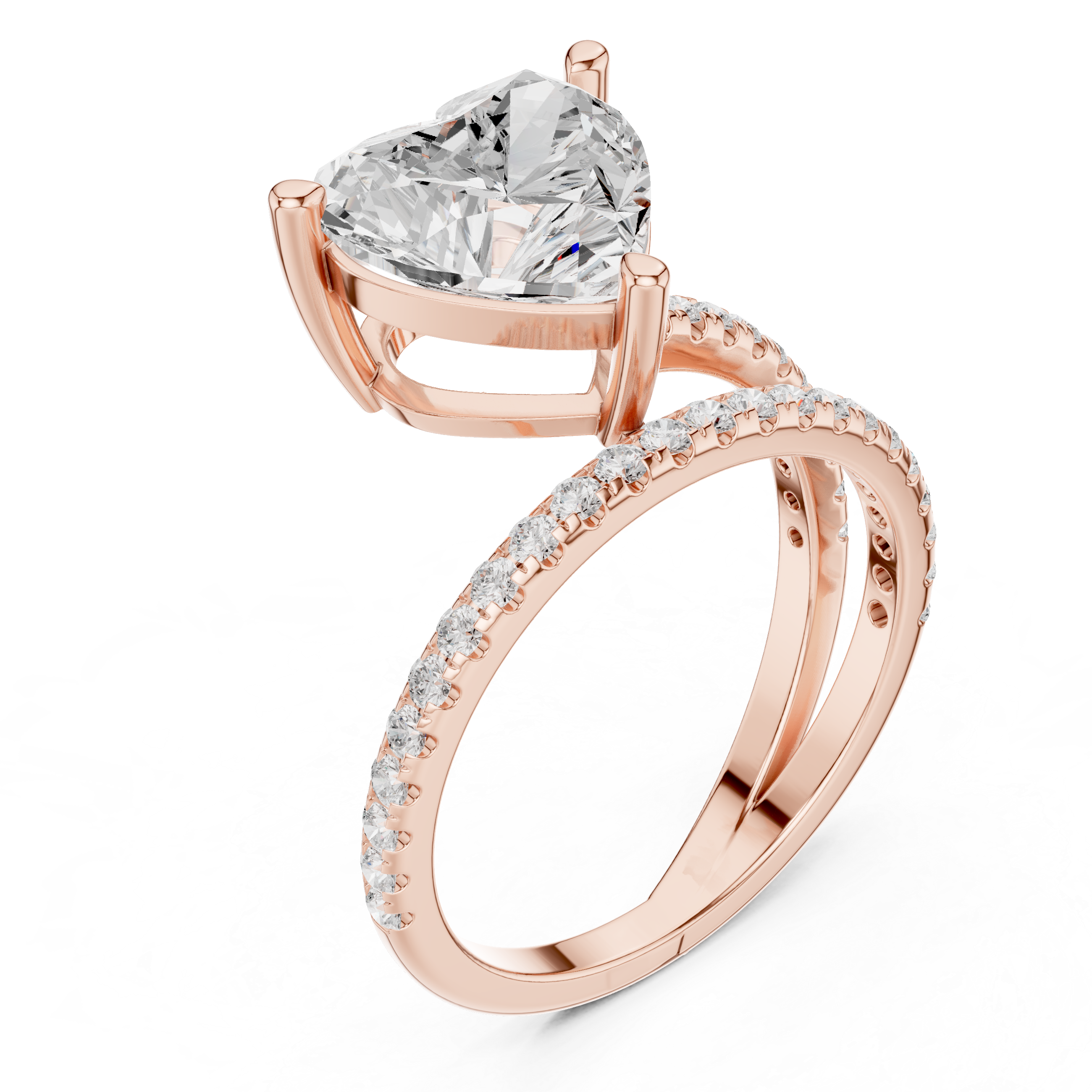 Split Shank Heart Cut Solitaire Engagement Ring with Pavé Diamond Band