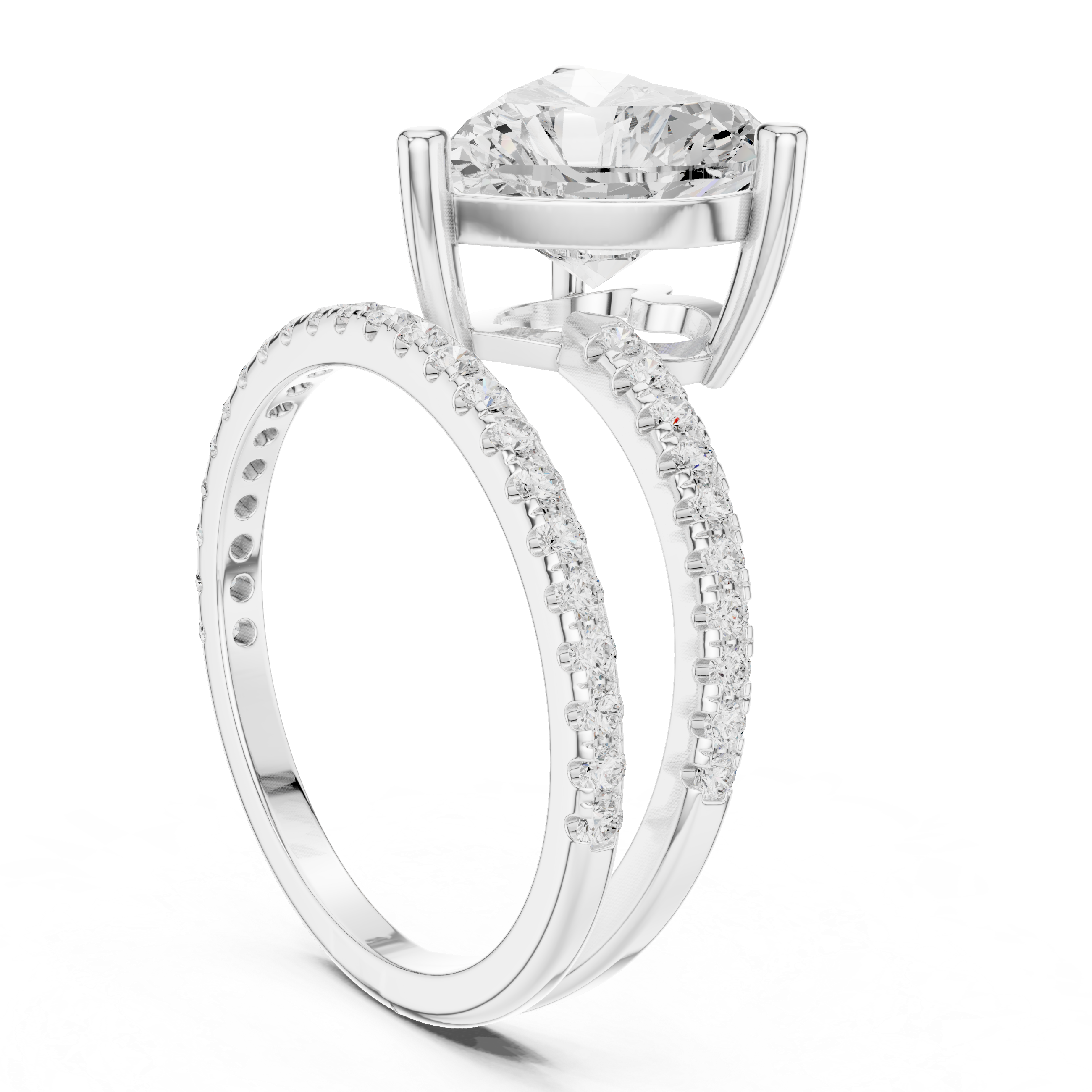 Split Shank Heart Cut Solitaire Engagement Ring with Pavé Diamond Band