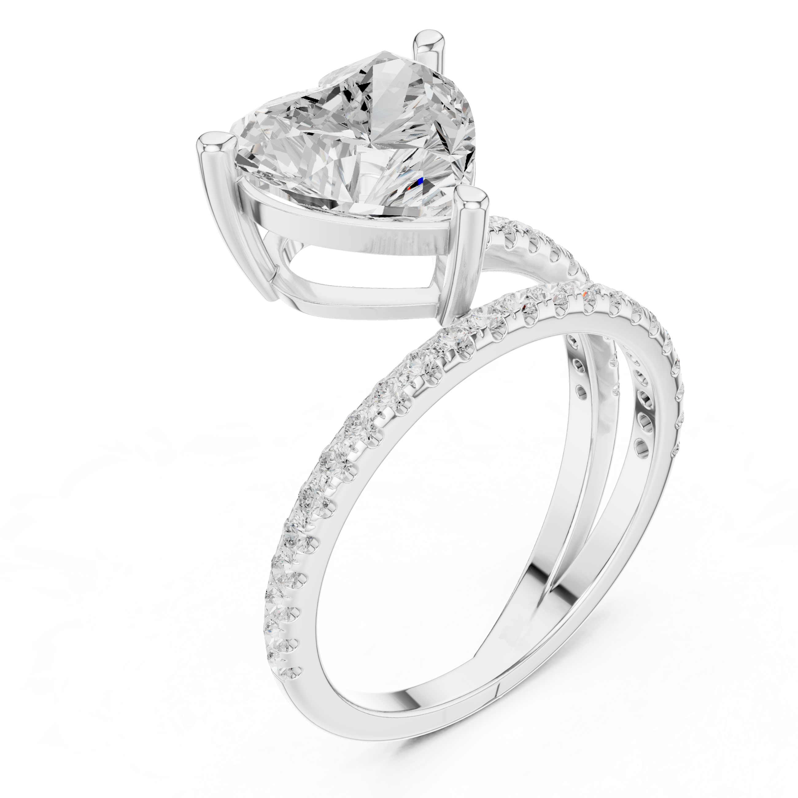 Split Shank Heart Cut Solitaire Engagement Ring with Pavé Diamond Band