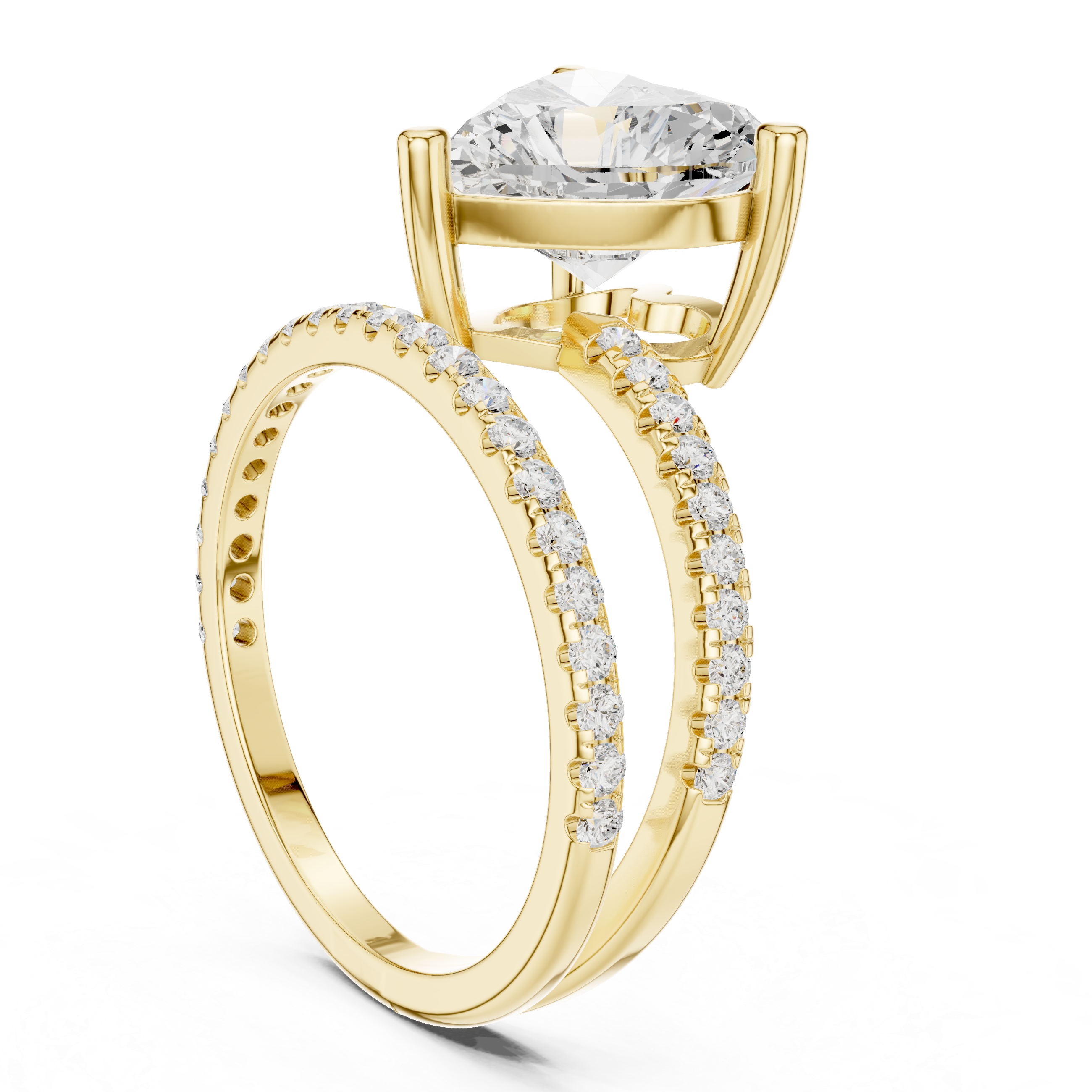 Split Shank Heart Cut Solitaire Engagement Ring with Pavé Diamond Band