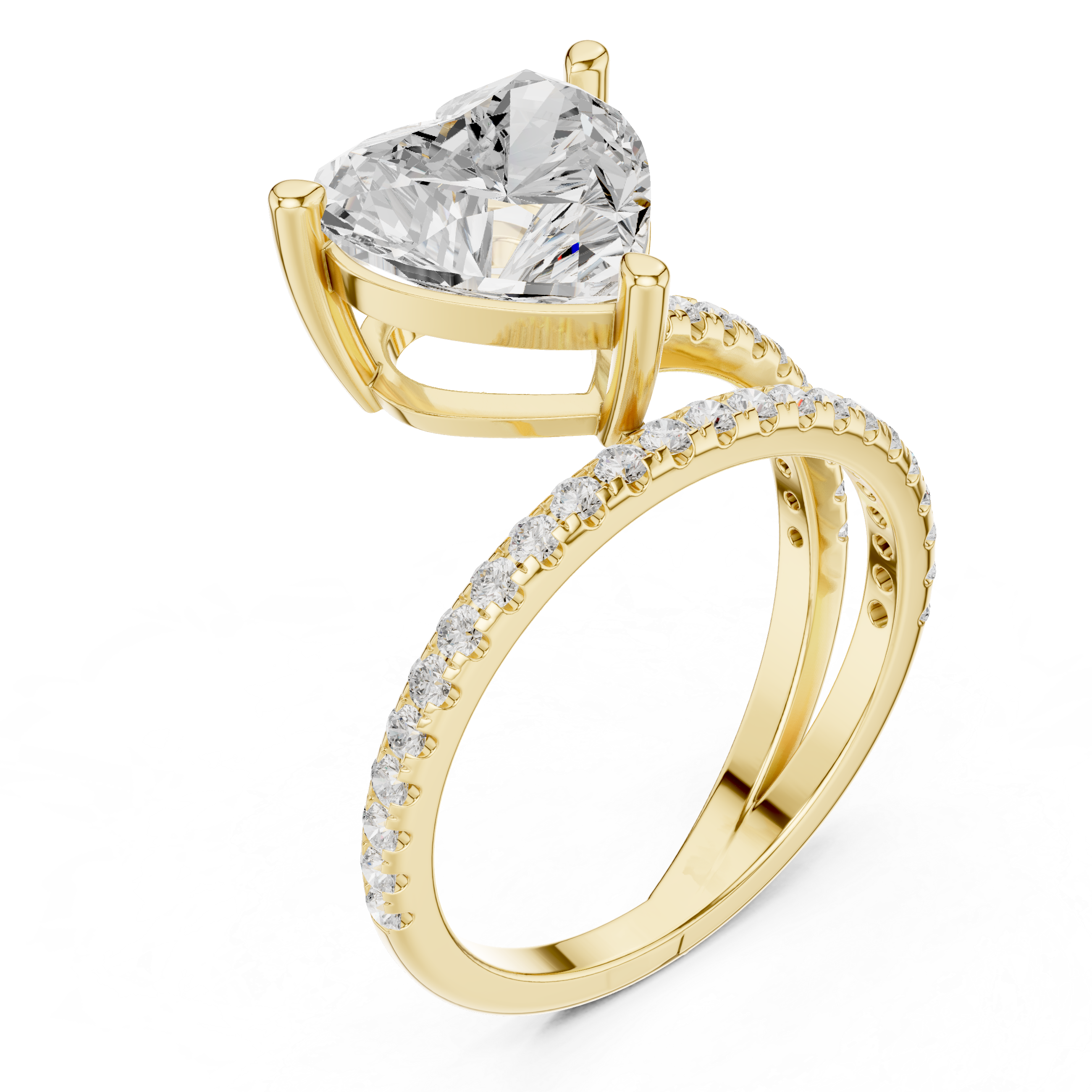 Split Shank Heart Cut Solitaire Engagement Ring with Pavé Diamond Band