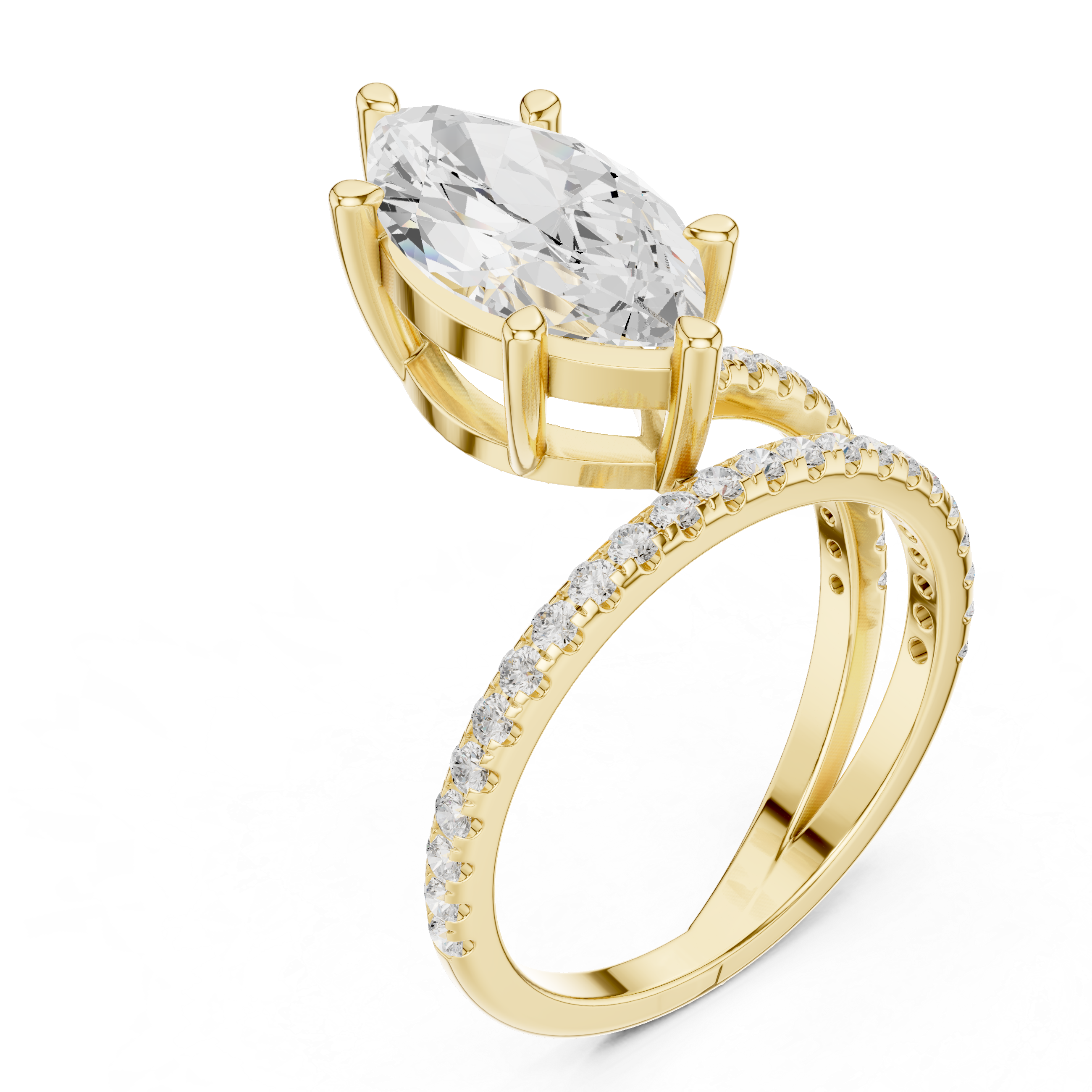 Split Shank Marquise Cut Solitaire Engagement Ring with Pavé Diamond Band