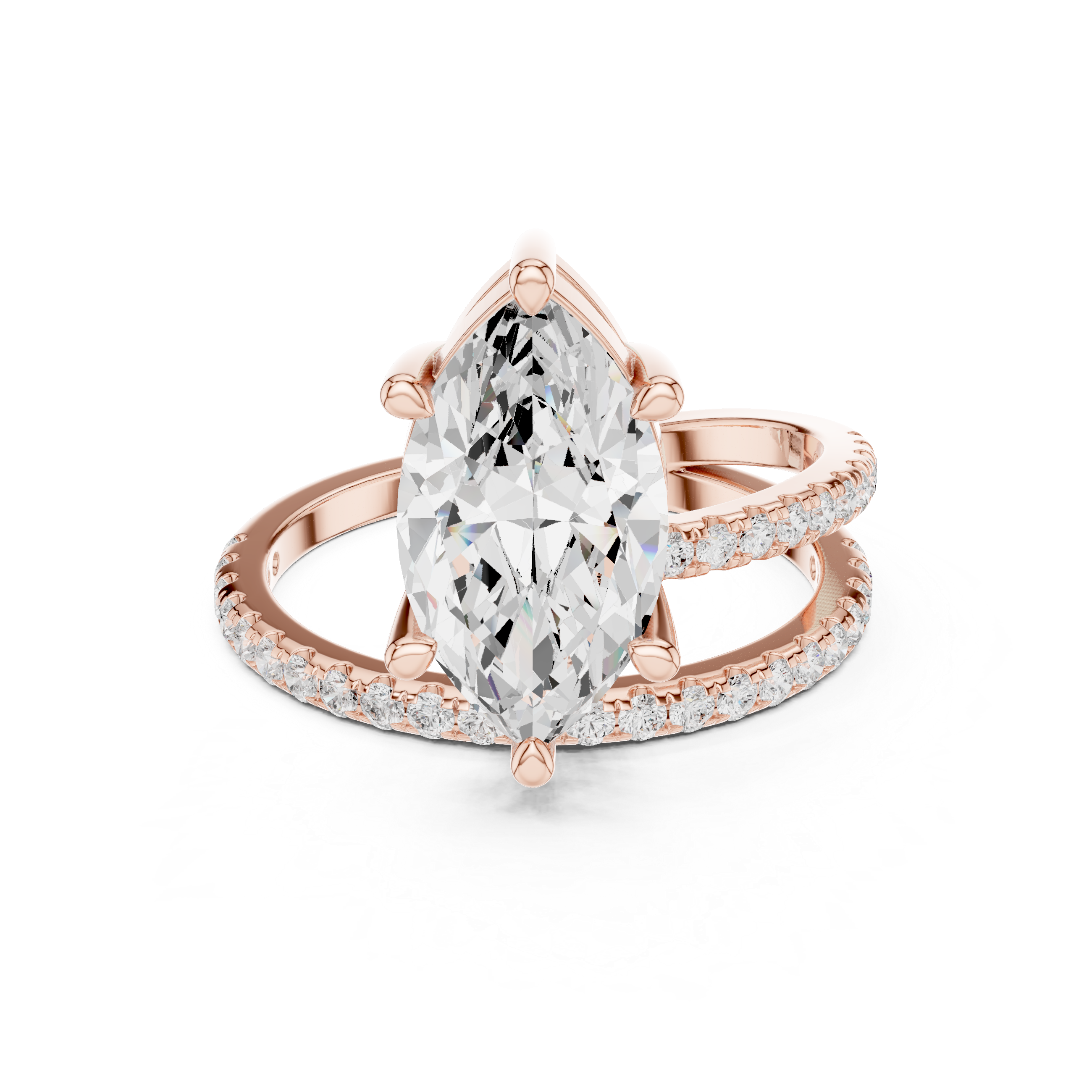 Split Shank Marquise Cut Solitaire Engagement Ring with Pavé Diamond Band
