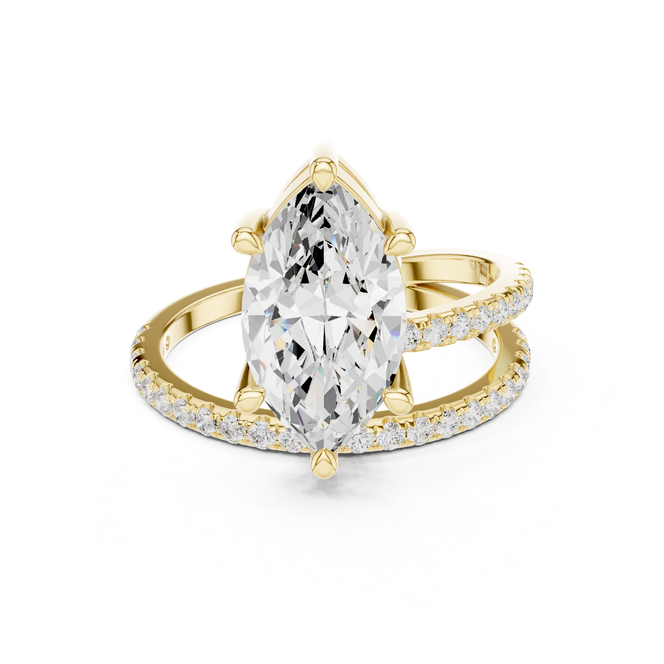Split Shank Marquise Cut Solitaire Engagement Ring with Pavé Diamond Band