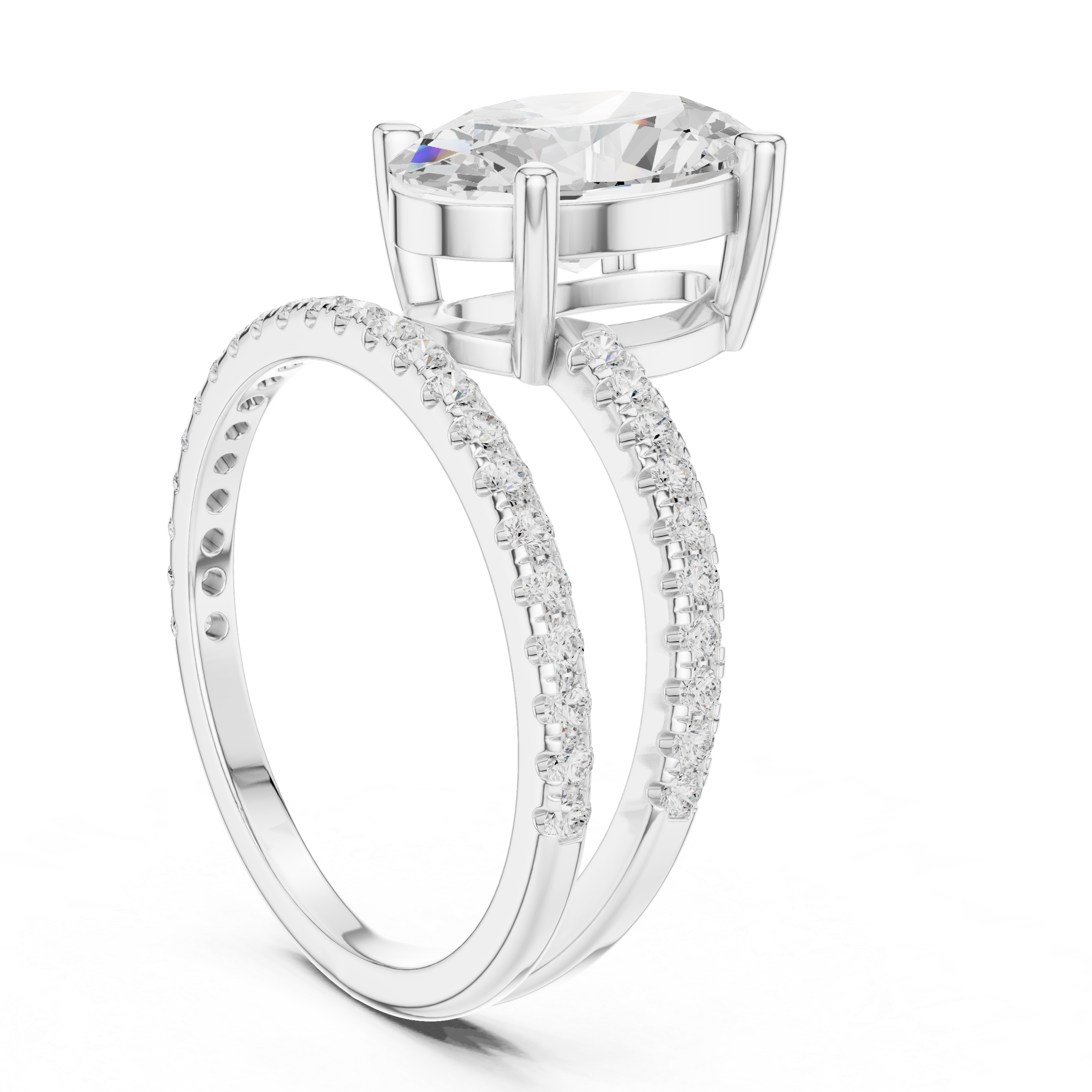 Split Shank Oval Cut Solitaire Engagement Ring with Pavé Diamond Band