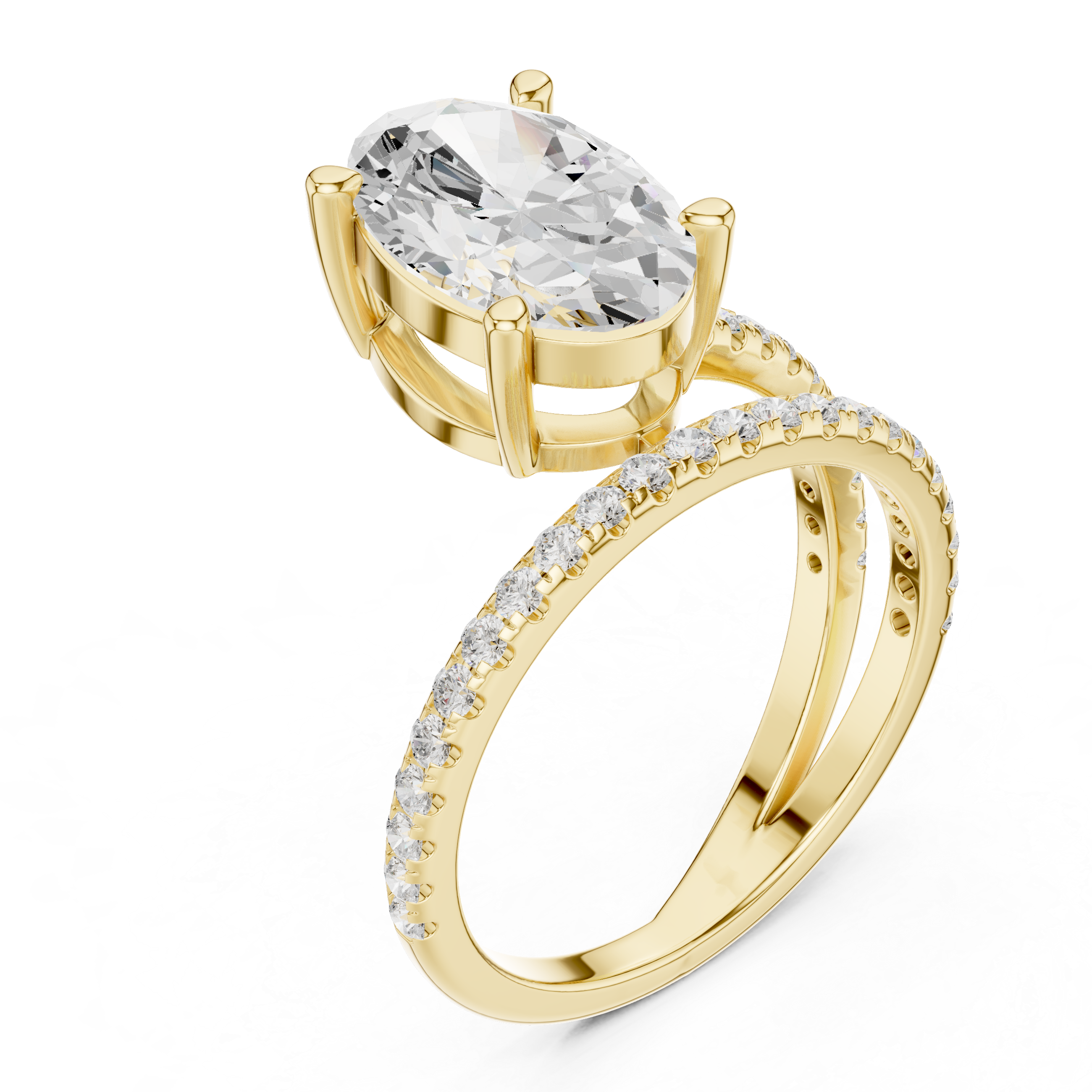 Split Shank Oval Cut Solitaire Engagement Ring with Pavé Diamond Band