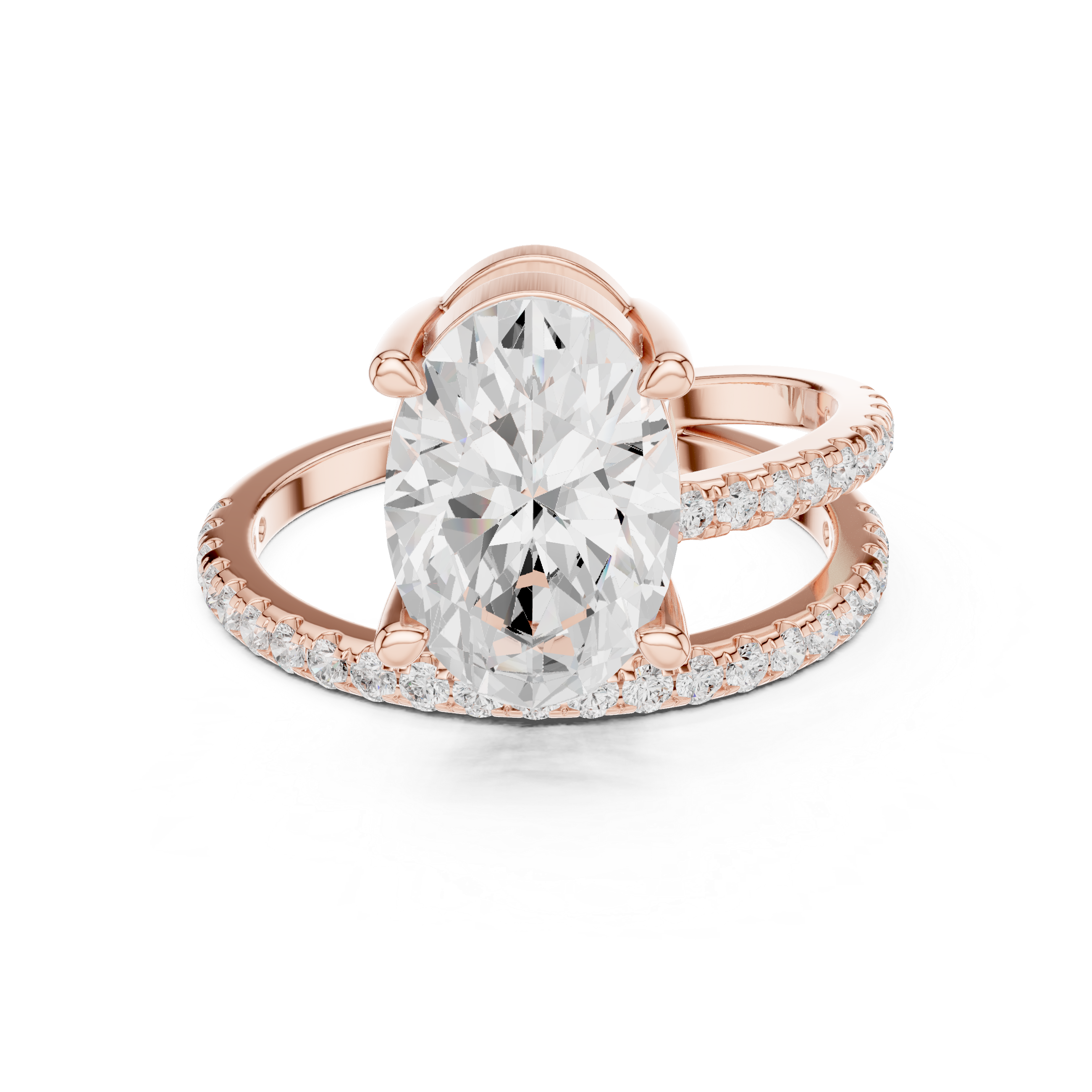 Split Shank Oval Cut Solitaire Engagement Ring with Pavé Diamond Band