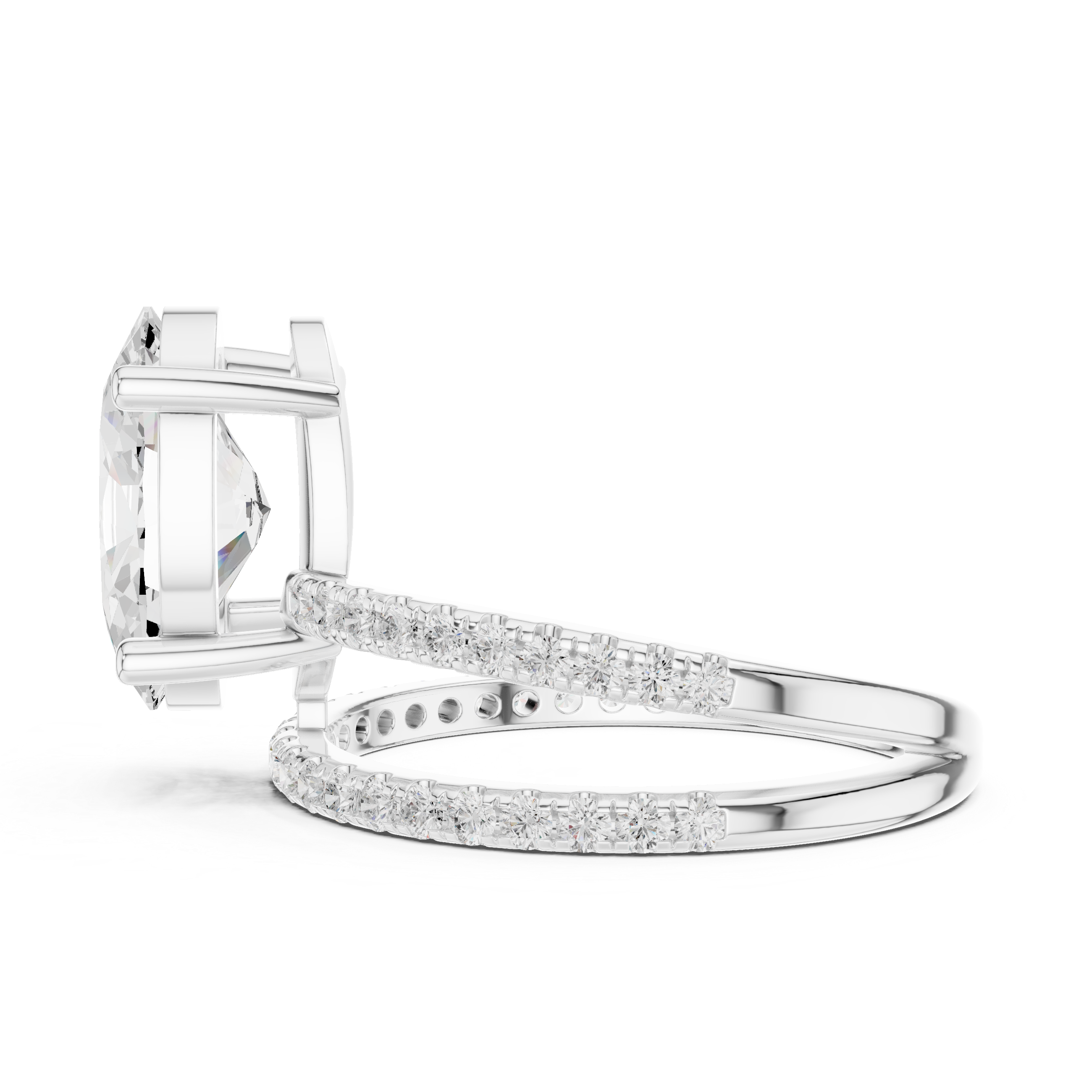 Split Shank Oval Cut Solitaire Engagement Ring with Pavé Diamond Band