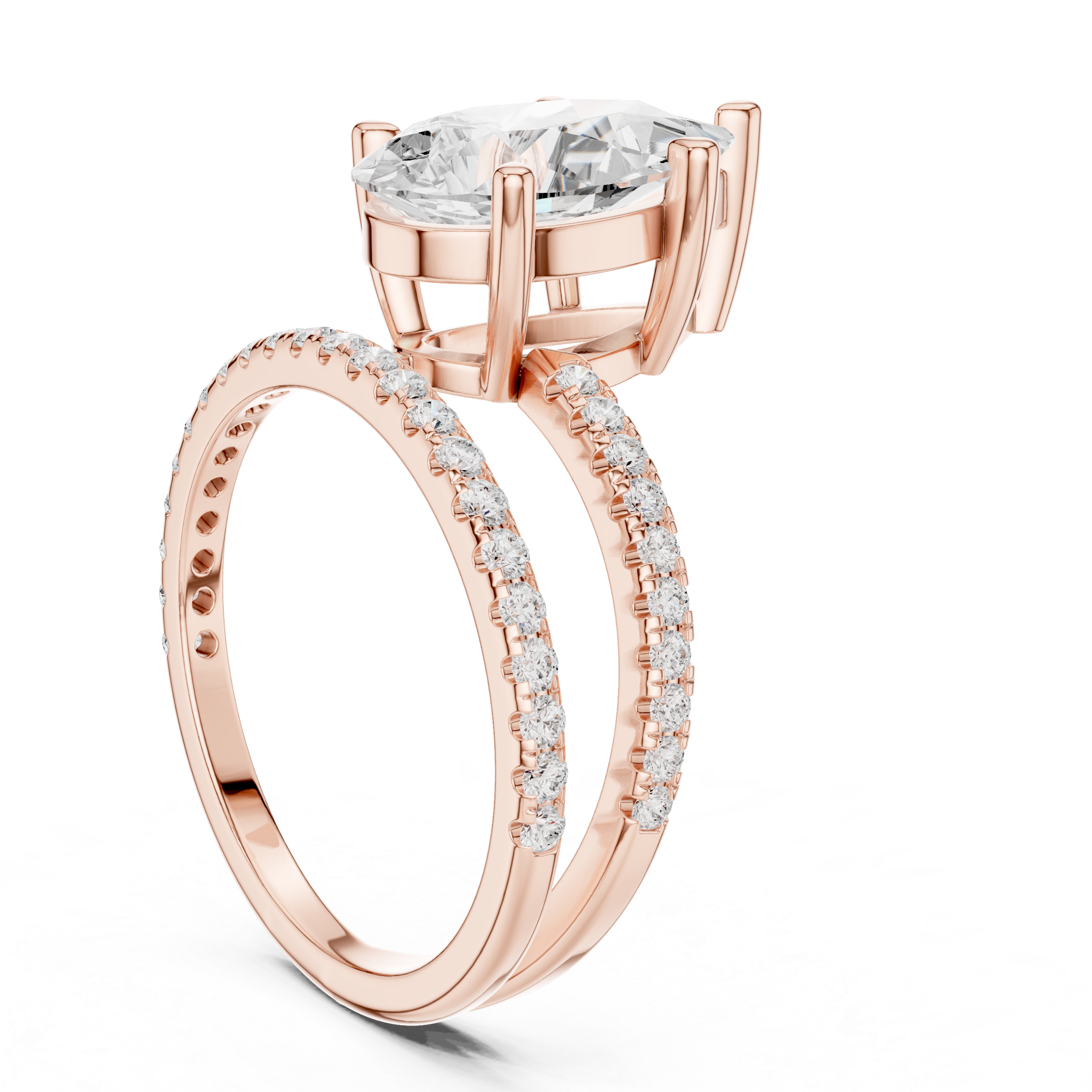 Split Shank Pear Cut Solitaire Engagement Ring with Pavé Diamond Band