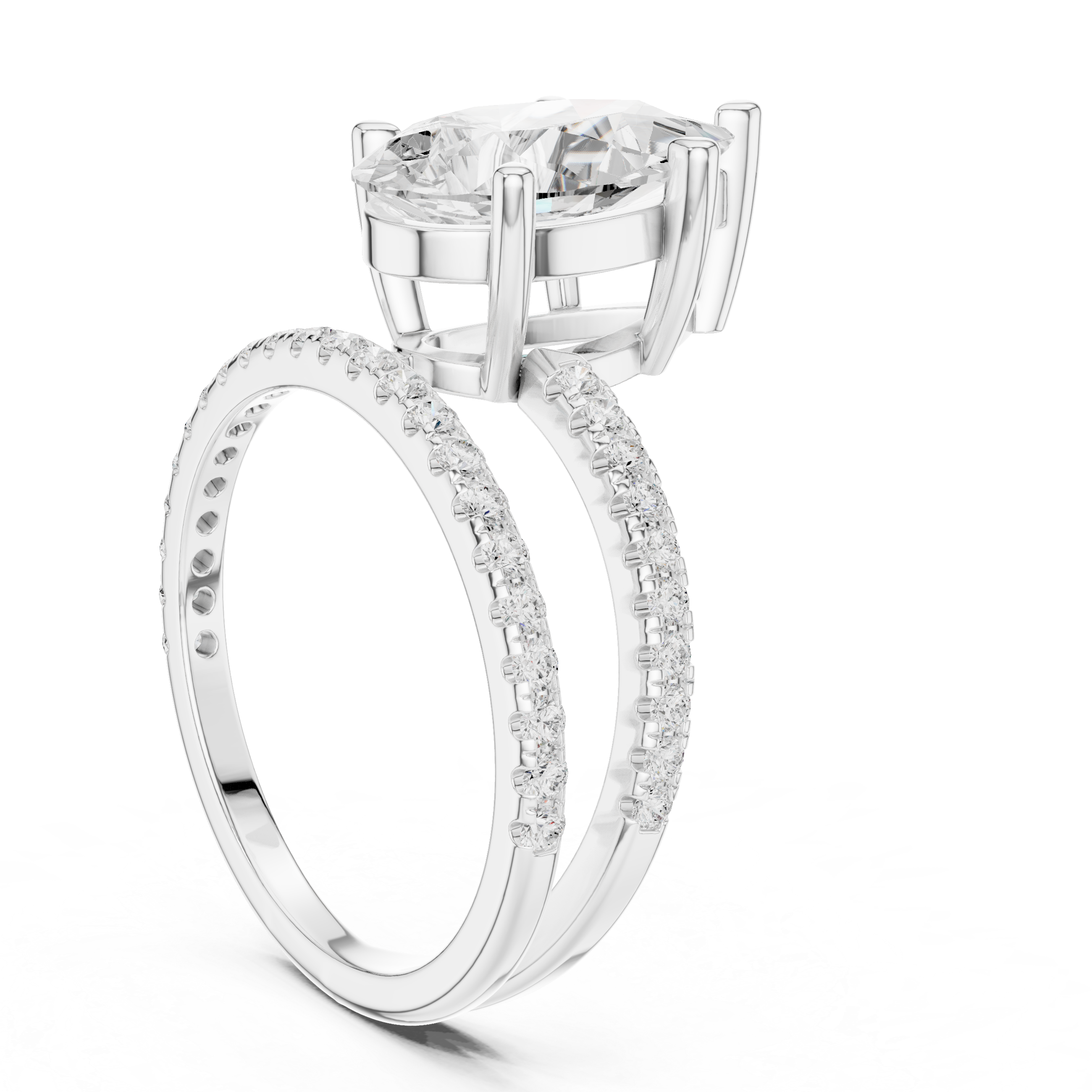 Split Shank Pear Cut Solitaire Engagement Ring with Pavé Diamond Band