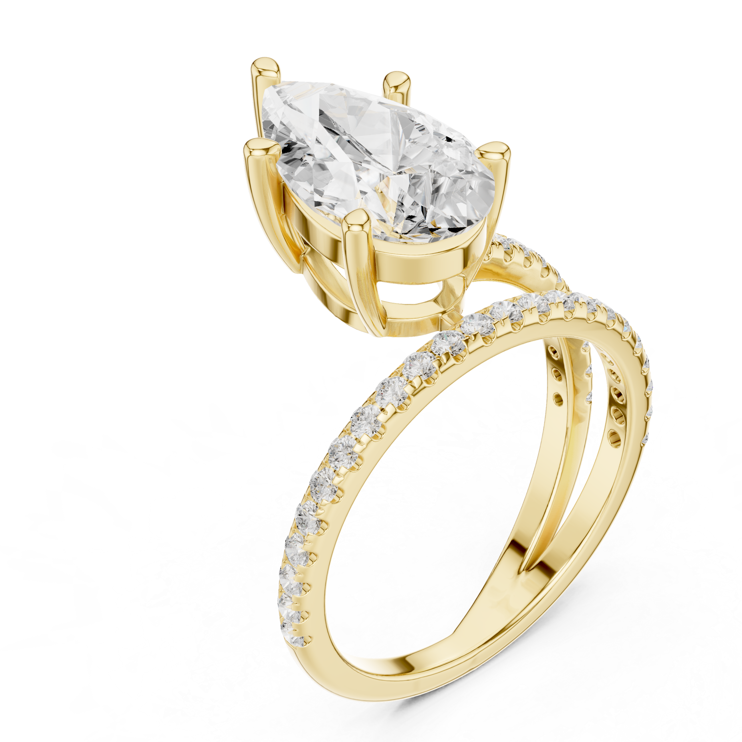 Split Shank Pear Cut Solitaire Engagement Ring with Pavé Diamond Band