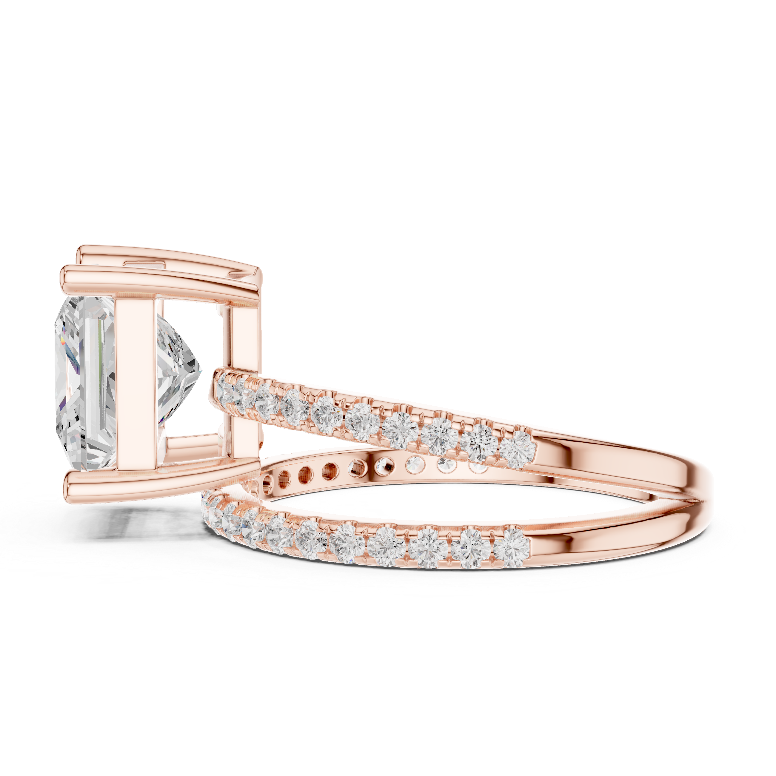 Split Shank Princess Cut Solitaire Engagement Ring with Pavé Diamond Band