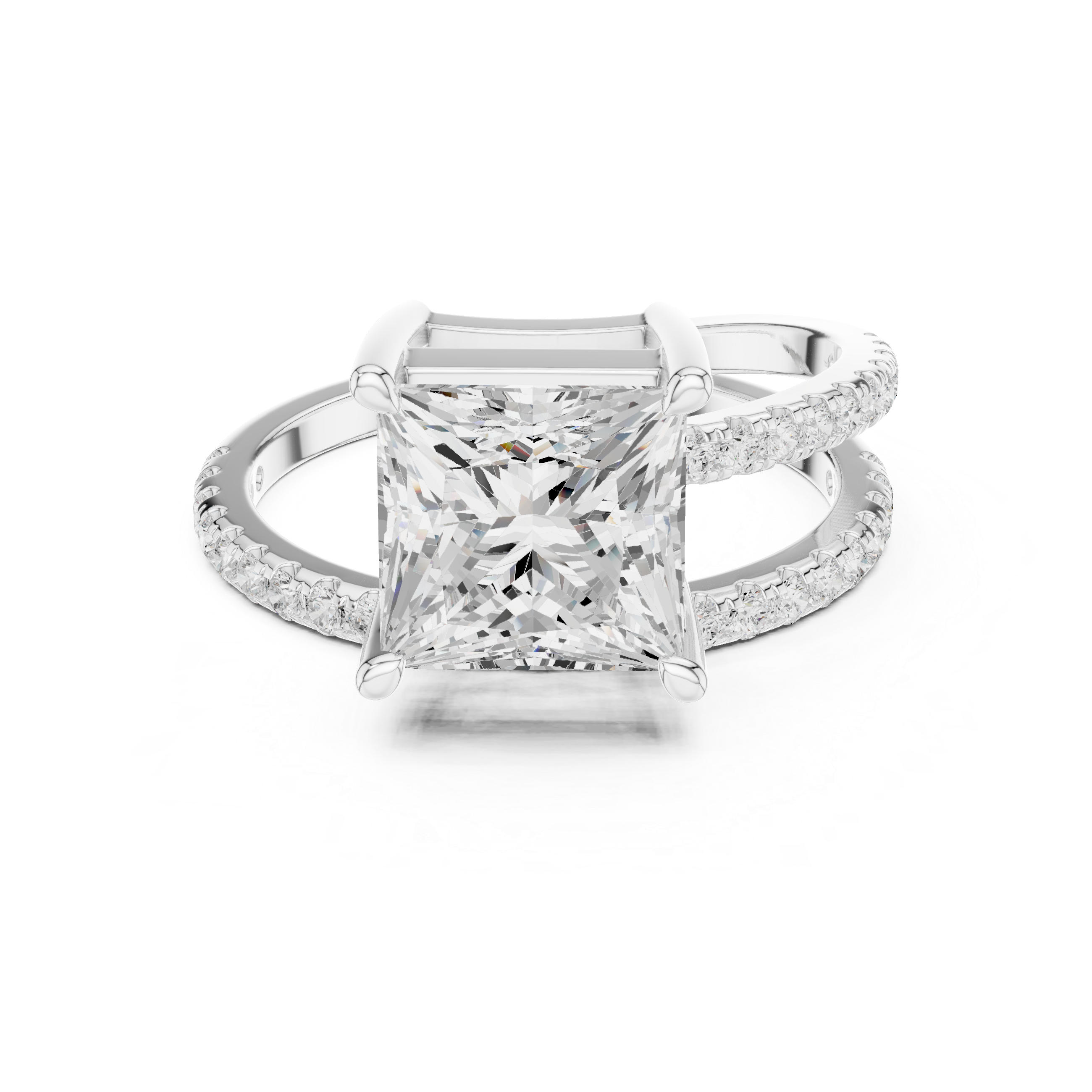Split Shank Princess Cut Solitaire Engagement Ring with Pavé Diamond Band