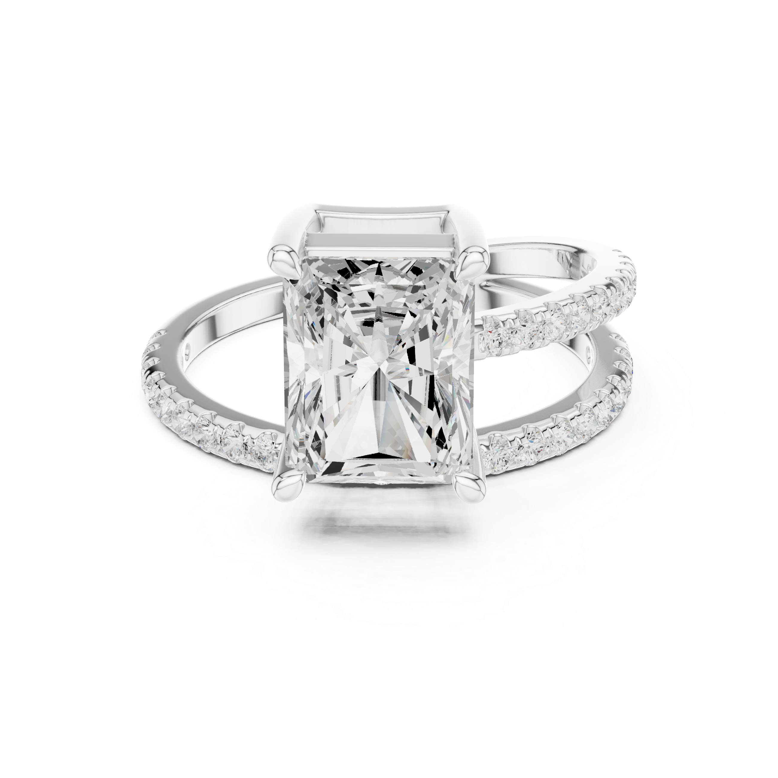 Split Shank Radiant Cut Solitaire Engagement Ring with Pavé Diamond Band
