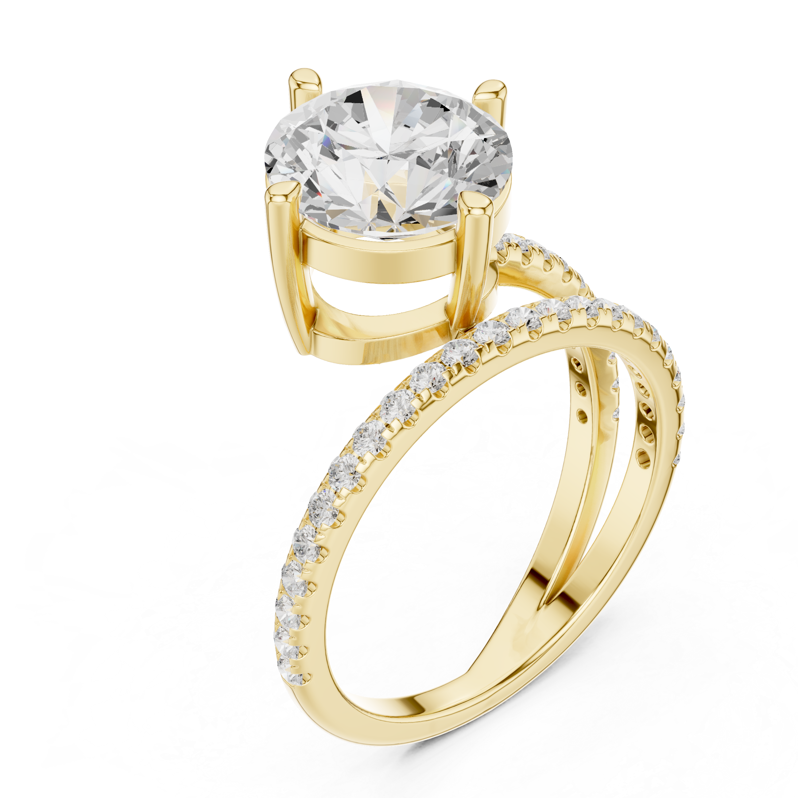 Split Shank Round Cut Solitaire Engagement Ring with Pavé Diamond Band