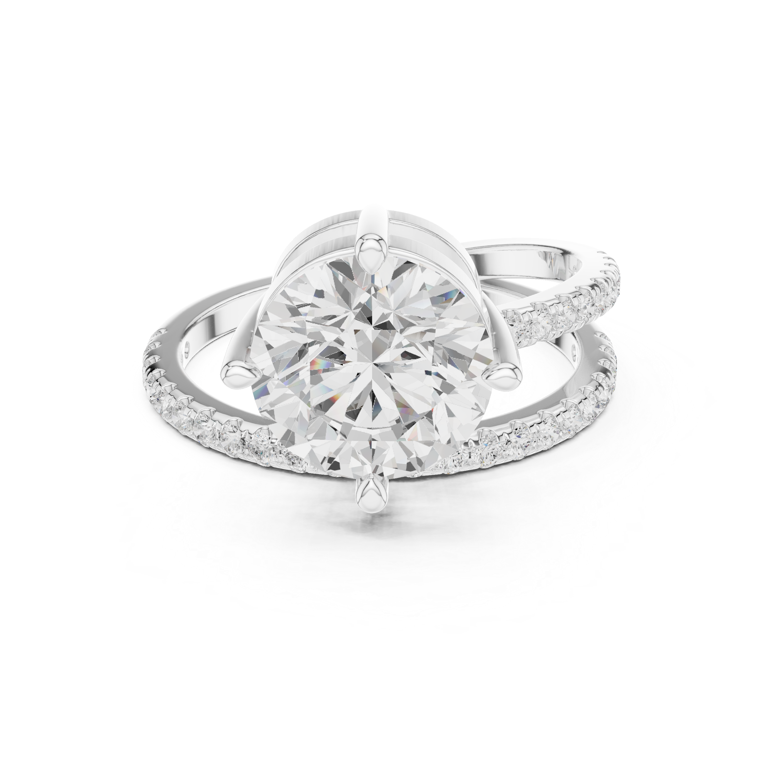 Split Shank Round Cut Solitaire Engagement Ring with Pavé Diamond Band