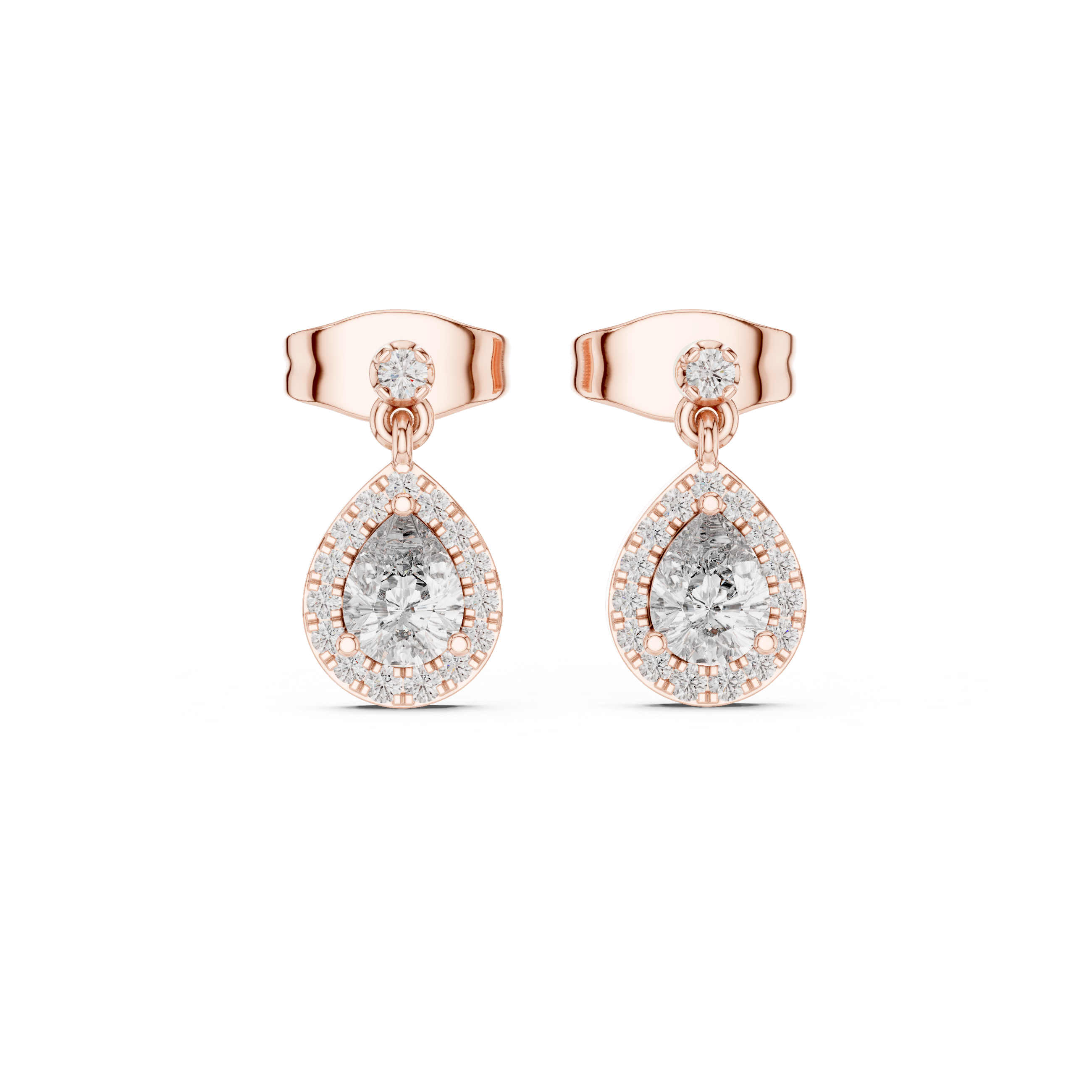 Pear Cut Halo Drop Diamond Earrings with Micro Pavé Detailing