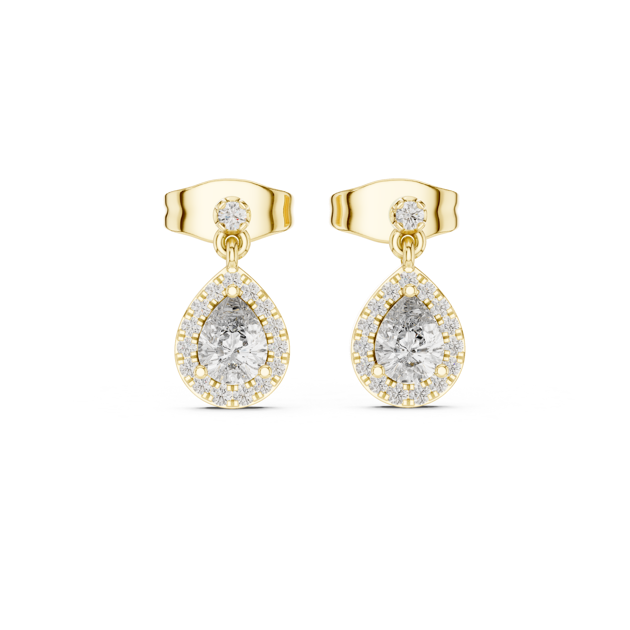 Pear Cut Halo Drop Diamond Earrings with Micro Pavé Detailing