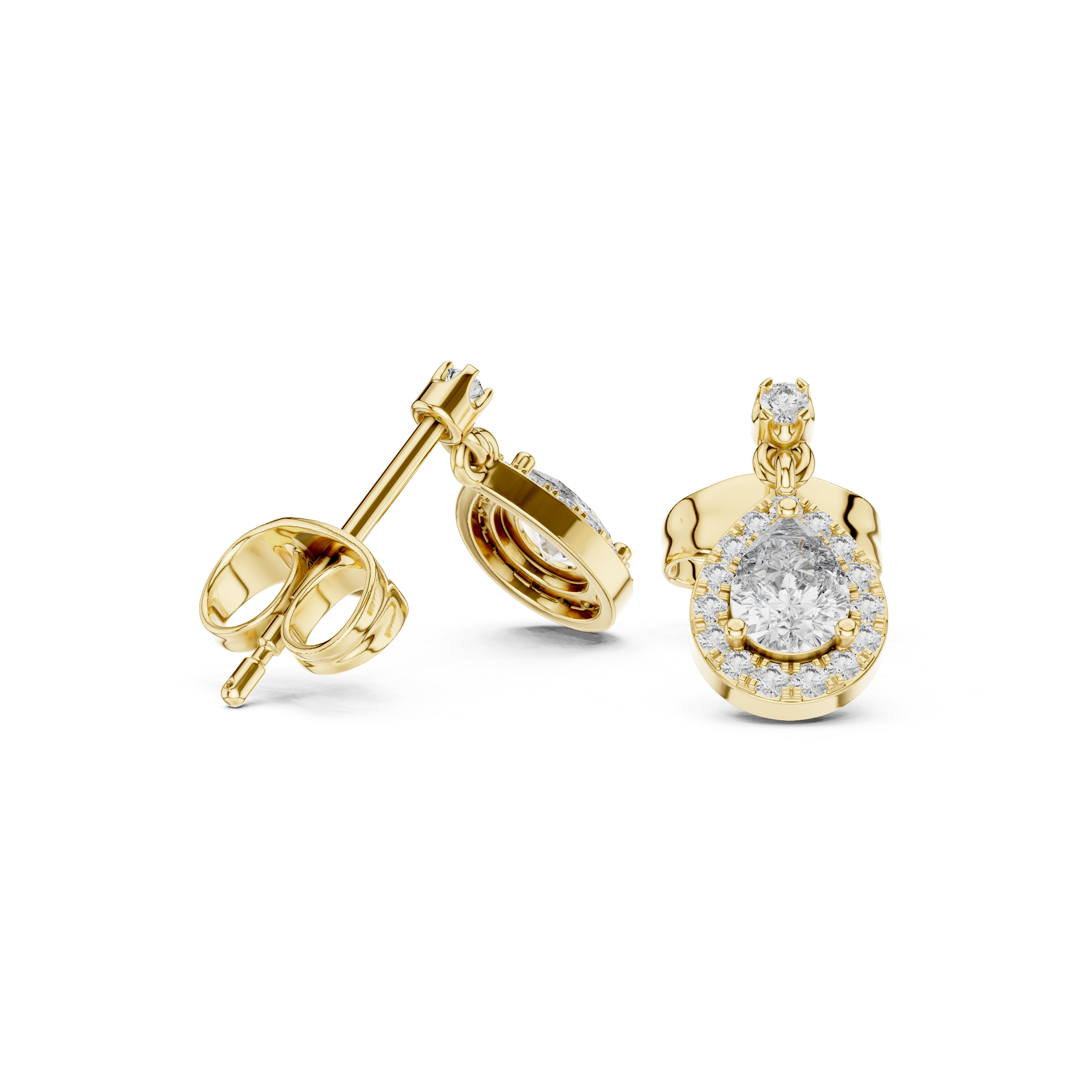 Pear Cut Halo Drop Diamond Earrings with Micro Pavé Detailing