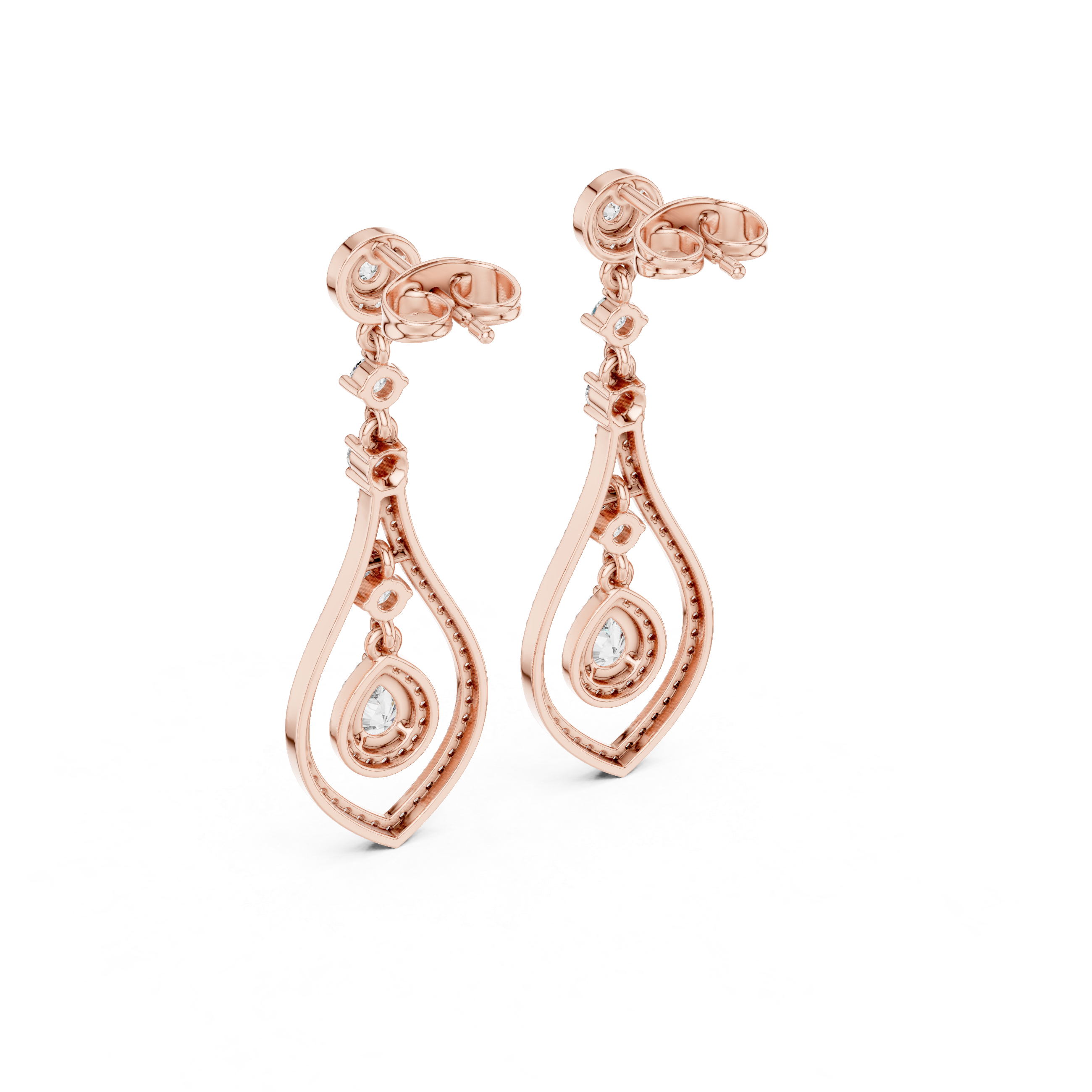 Double Teardrop Halo Diamond Dangle Earrings