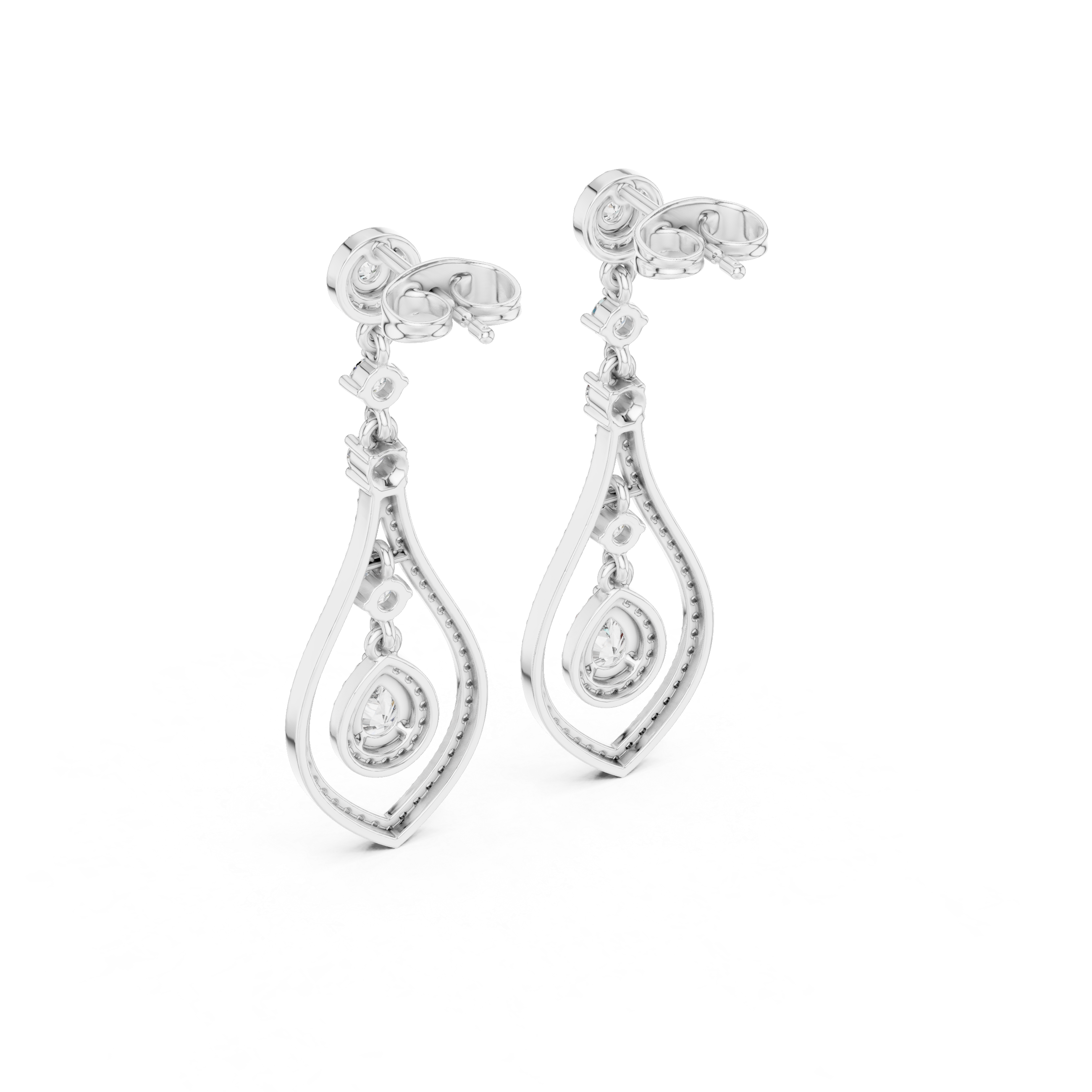 Double Teardrop Halo Diamond Dangle Earrings