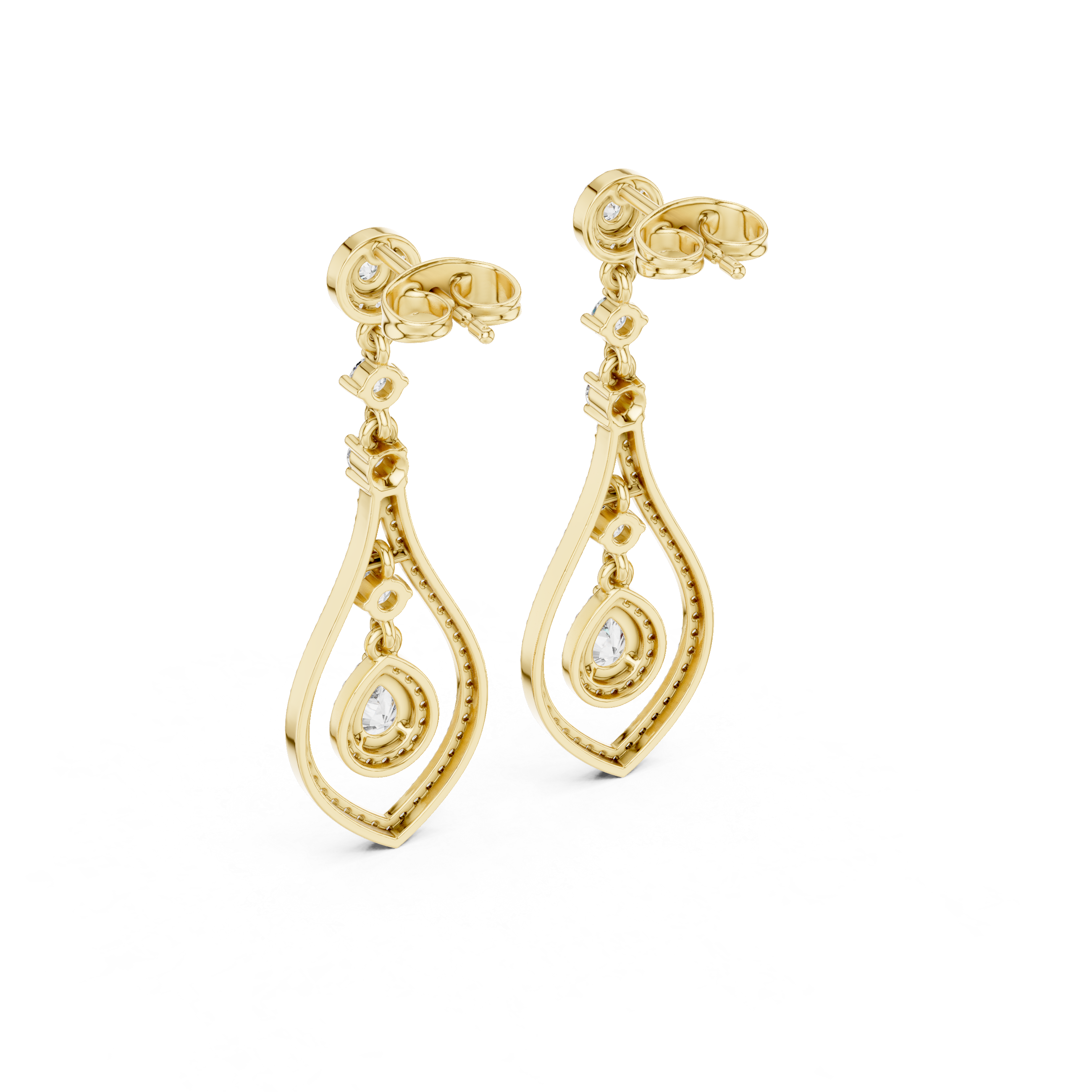 Double Teardrop Halo Diamond Dangle Earrings