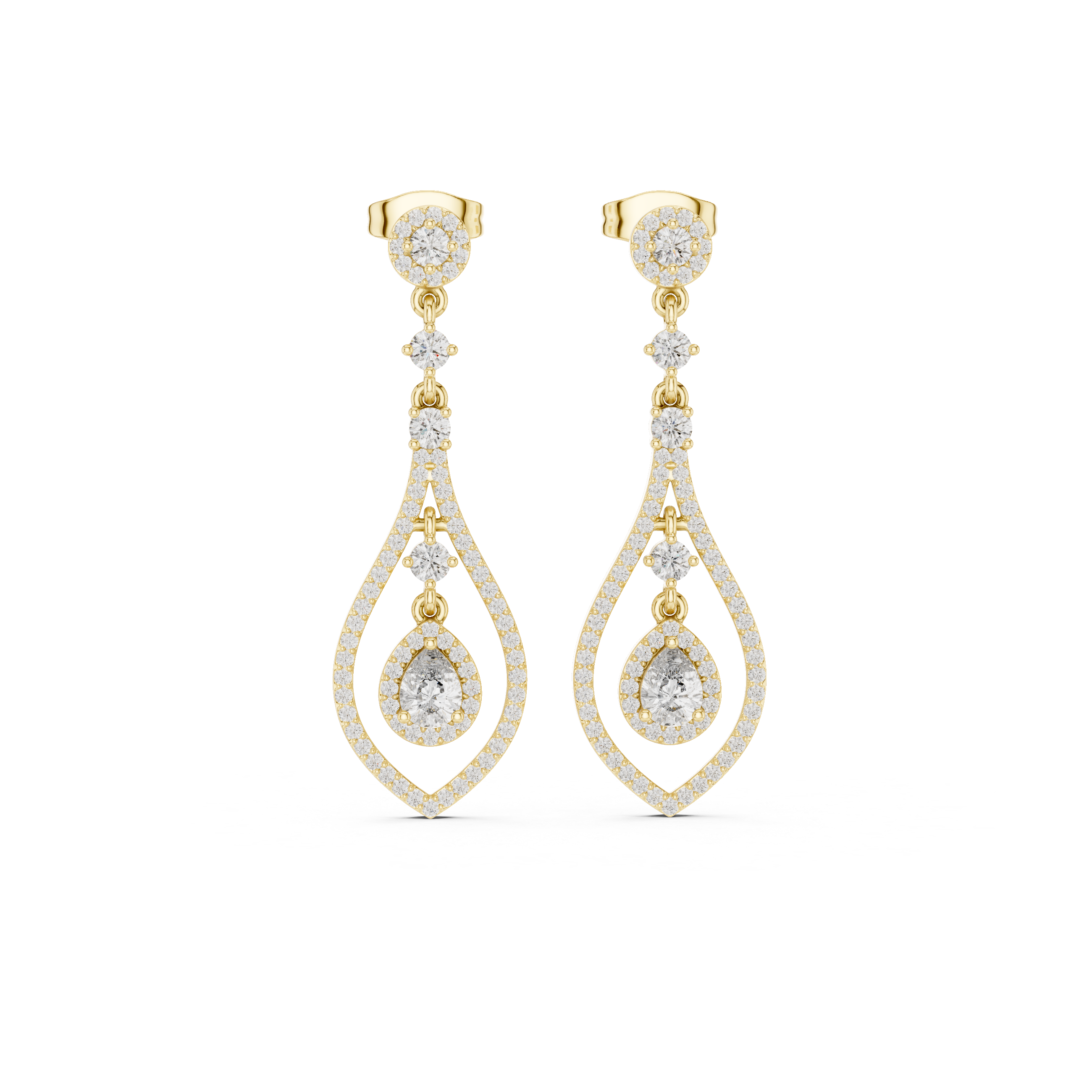 Double Teardrop Halo Diamond Dangle Earrings
