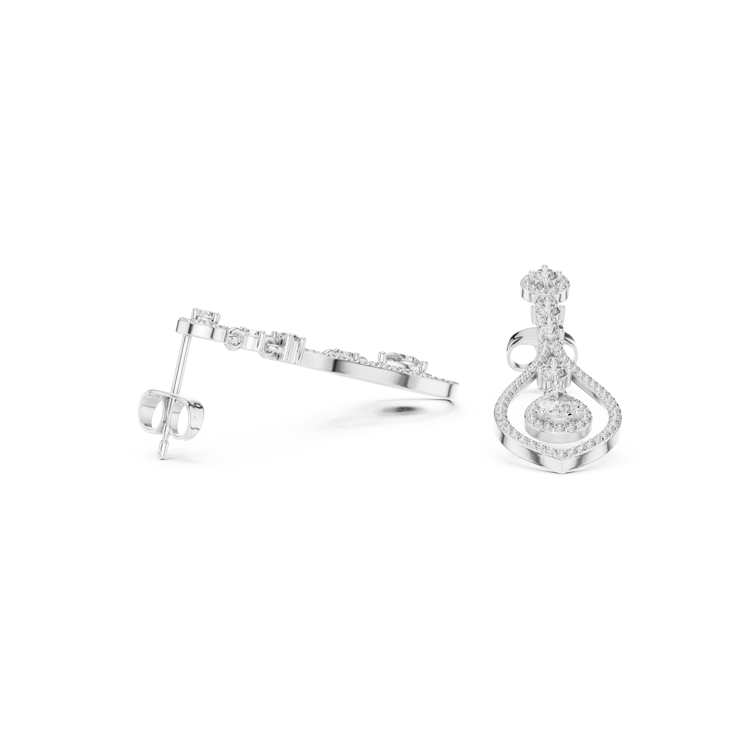 Double Teardrop Halo Diamond Dangle Earrings