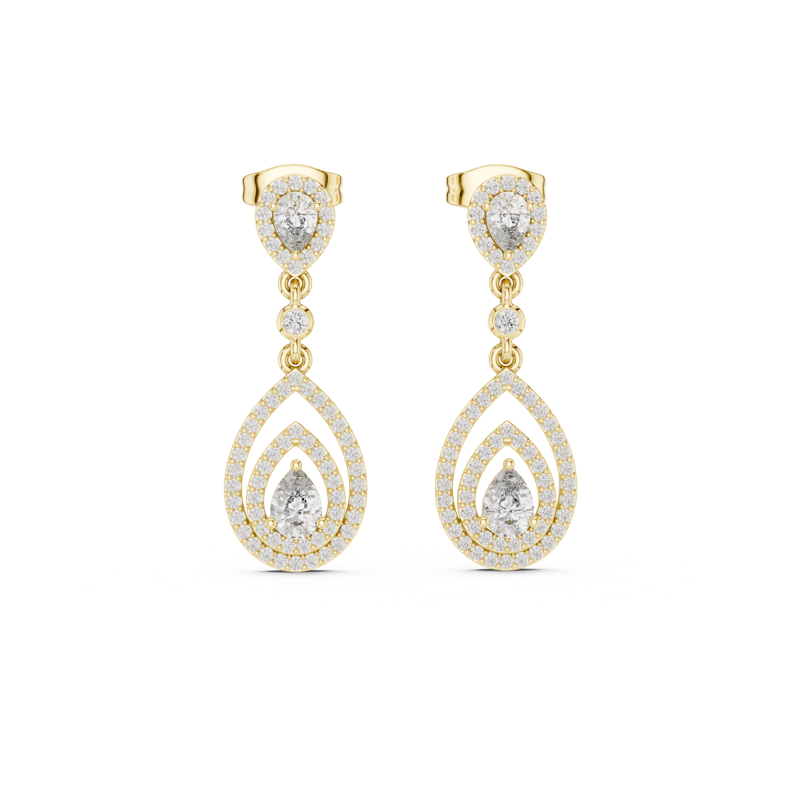 Triple Teardrop Halo Diamond Drop Earrings