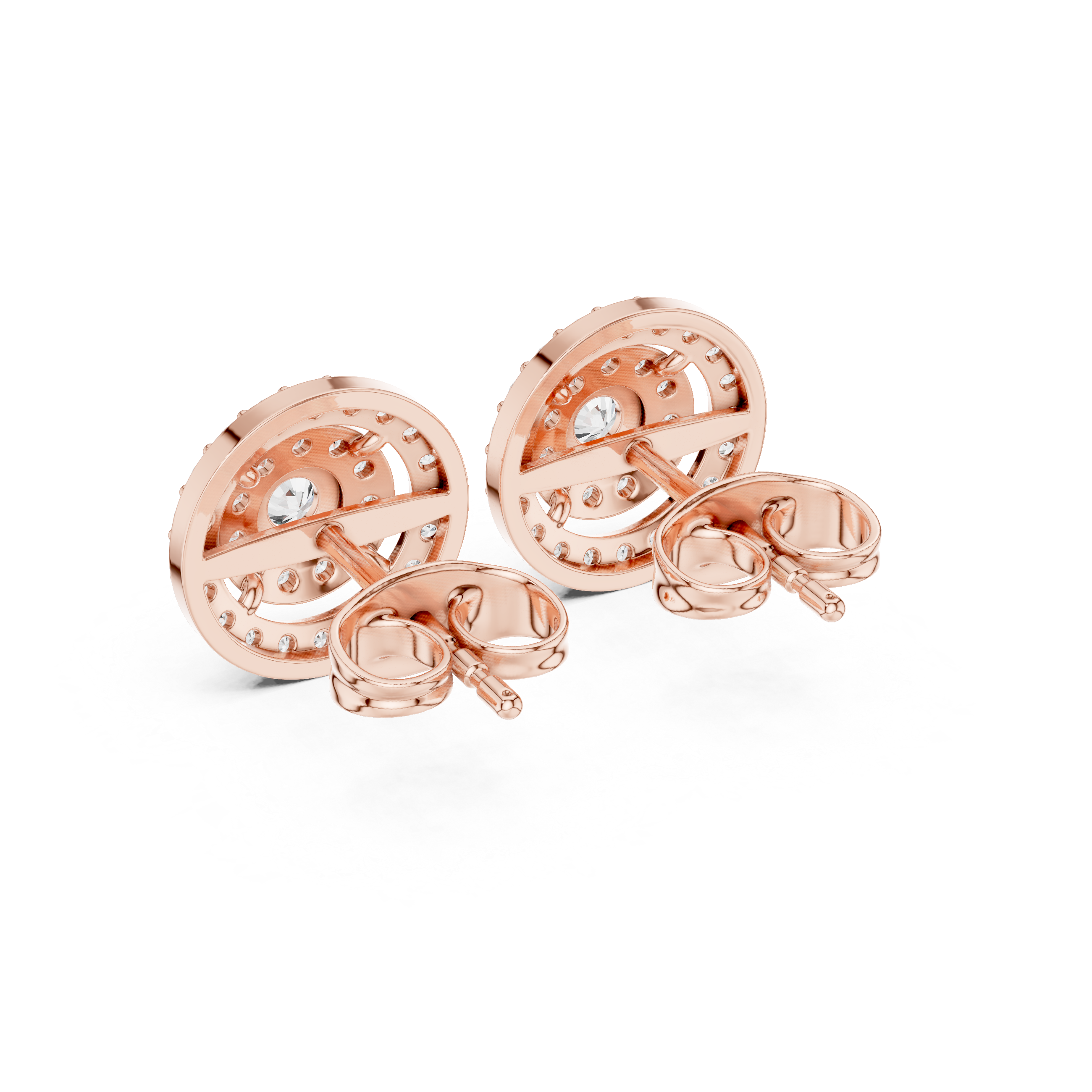 Double Halo Round Diamond Stud Earrings