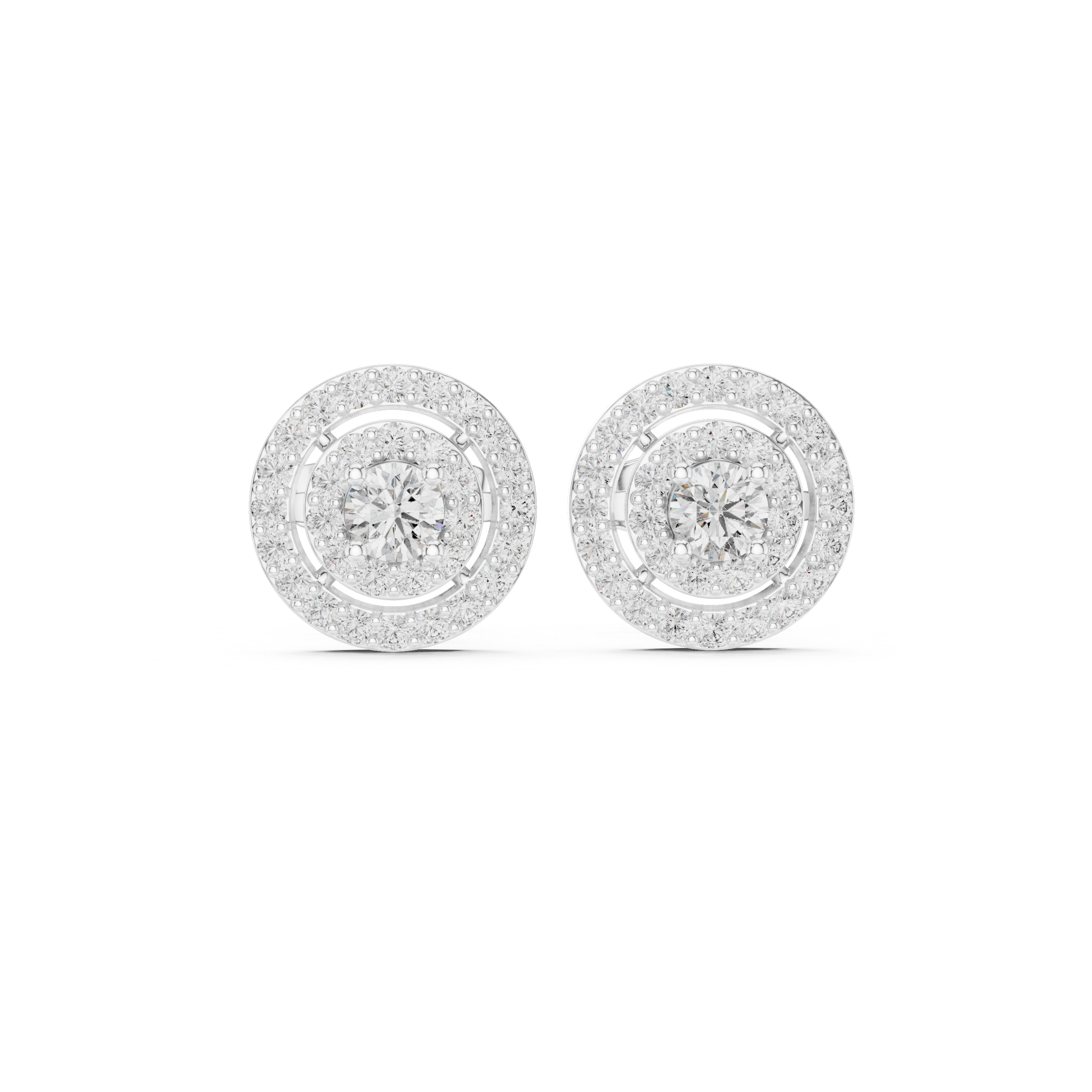 Double Halo Round Diamond Stud Earrings