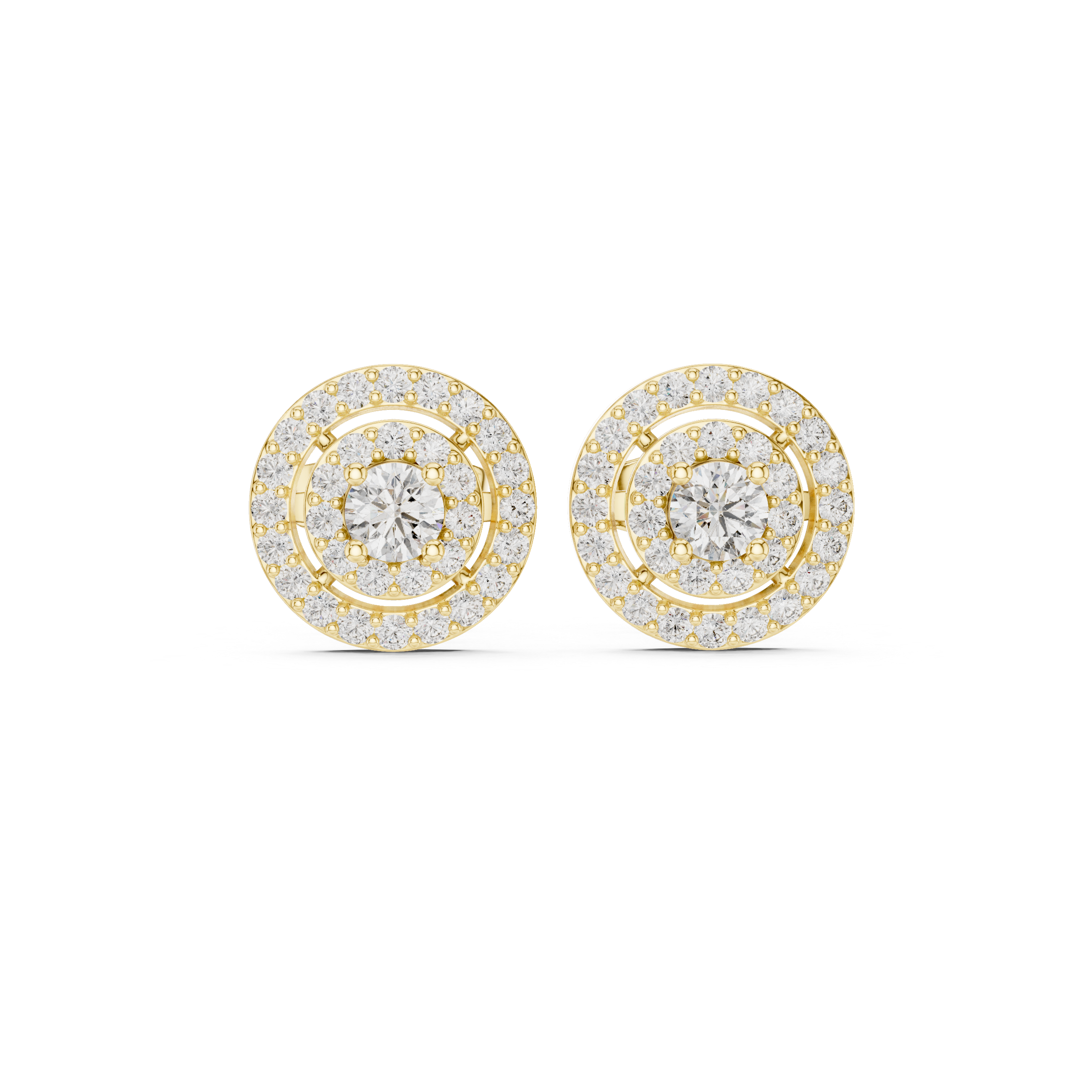 Double Halo Round Diamond Stud Earrings