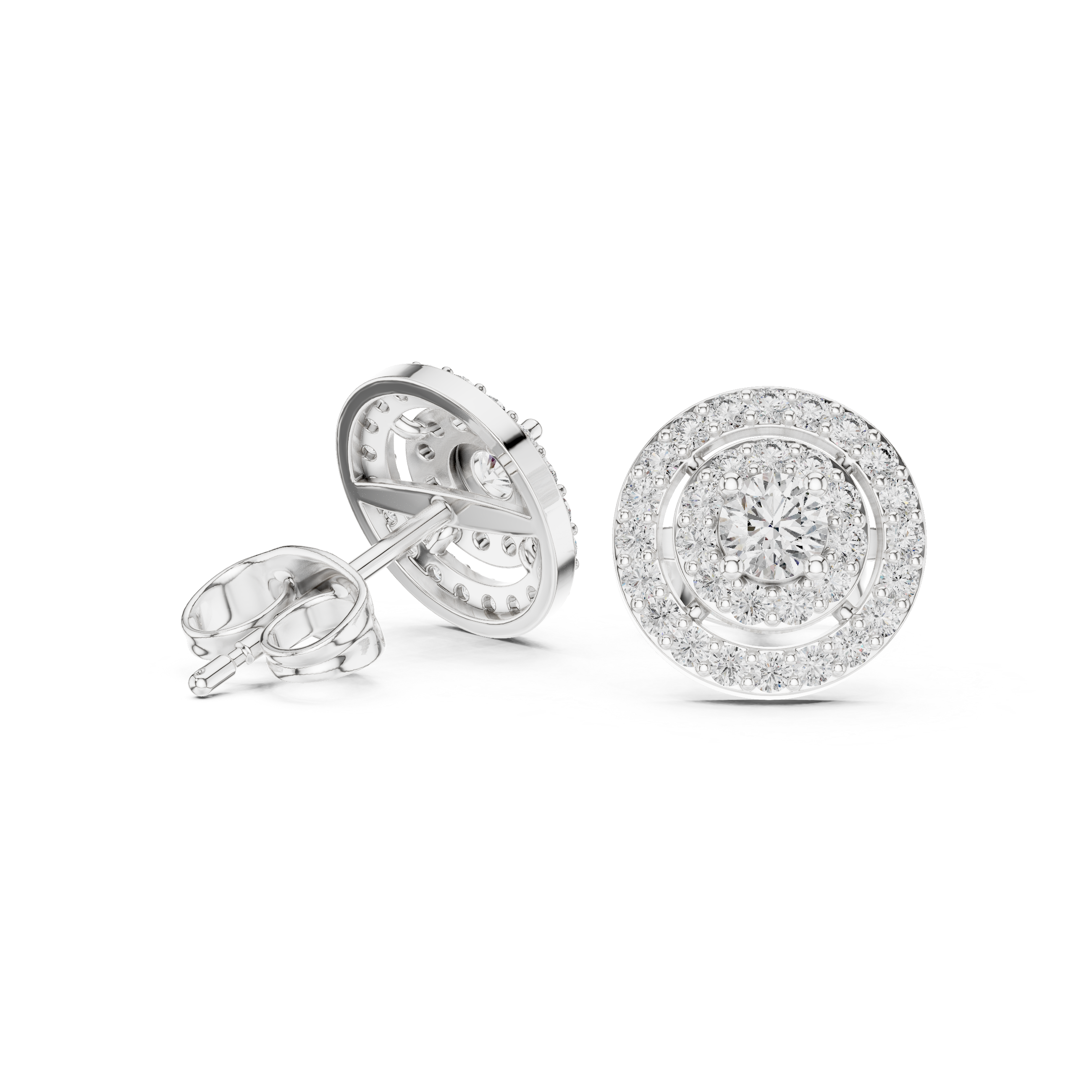 Double Halo Round Diamond Stud Earrings